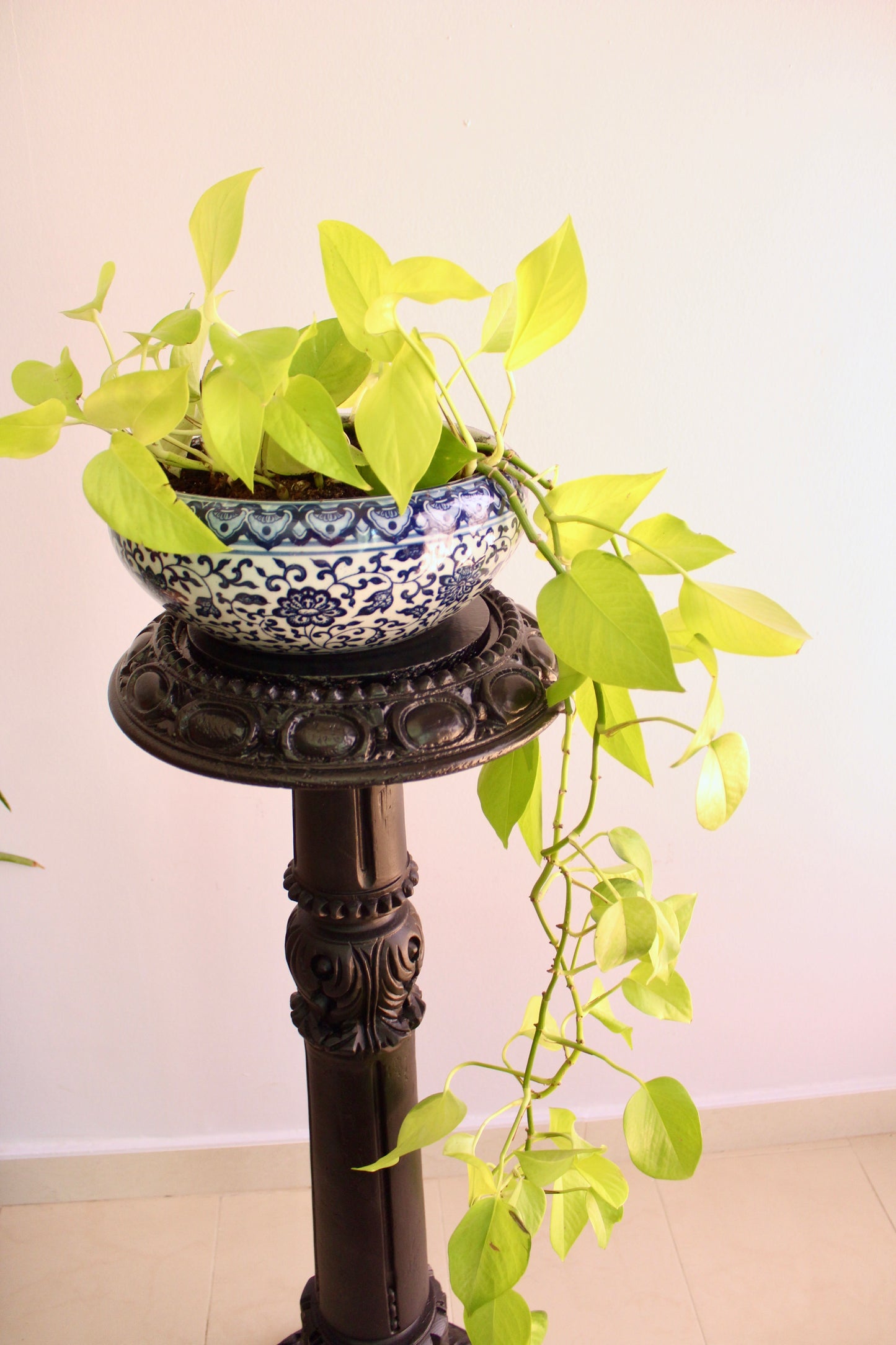 Large Vintage Carved Wooden Pedestal Plant Stand