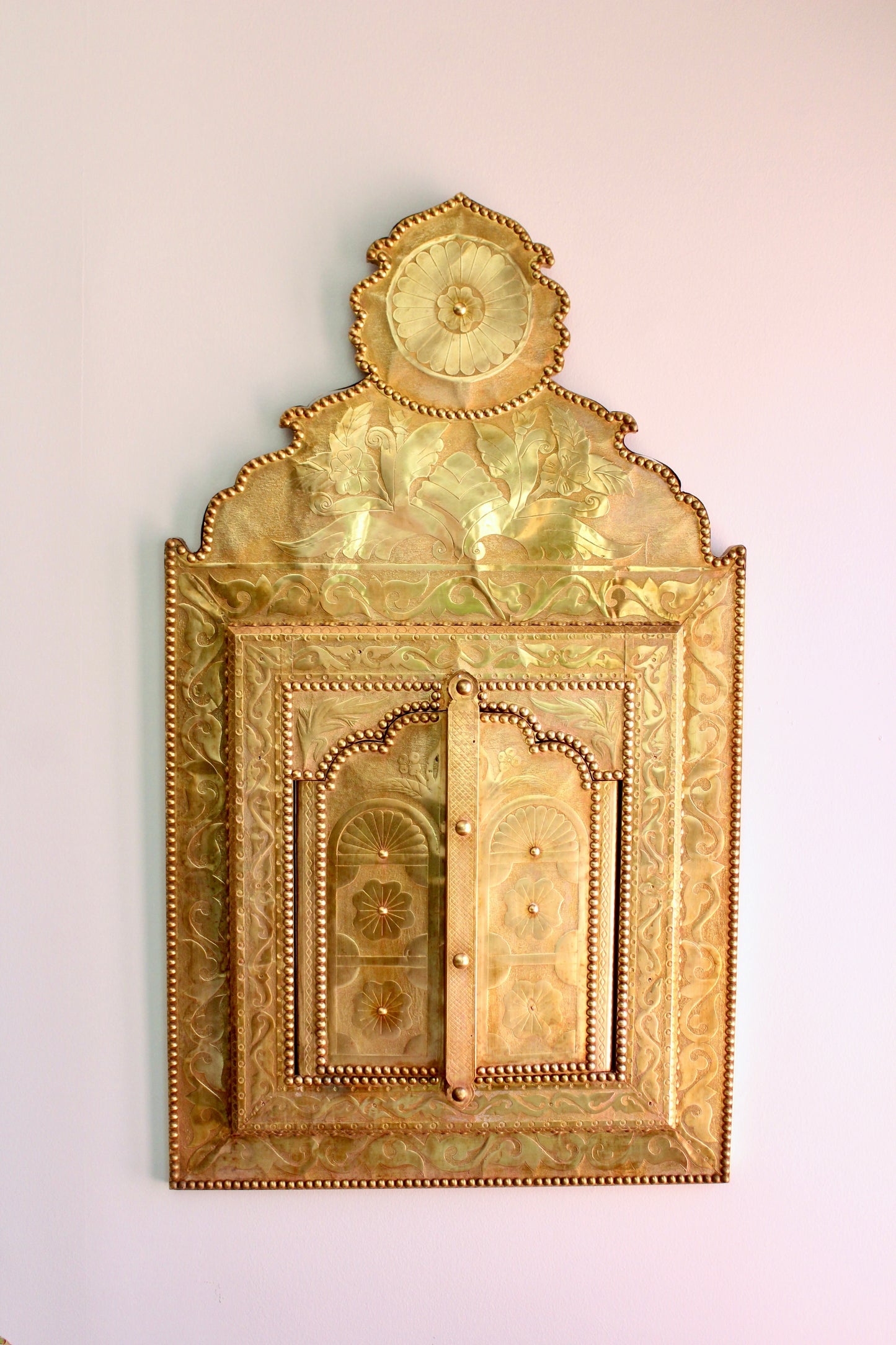 Large Vintage Moroccan Brass Shutter Mirror