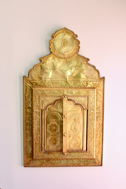 Large Vintage Moroccan Brass Shutter Mirror