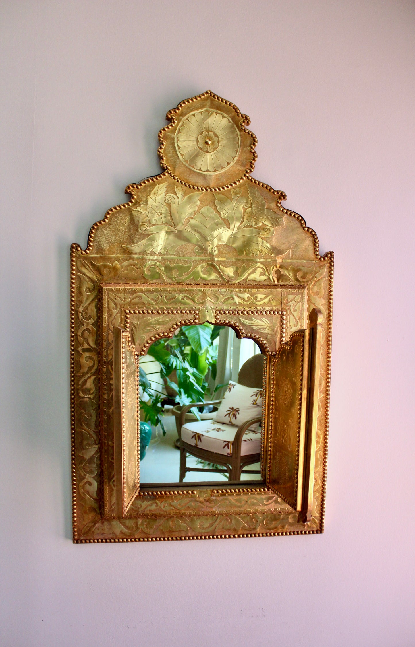 Large Vintage Moroccan Brass Shutter Mirror
