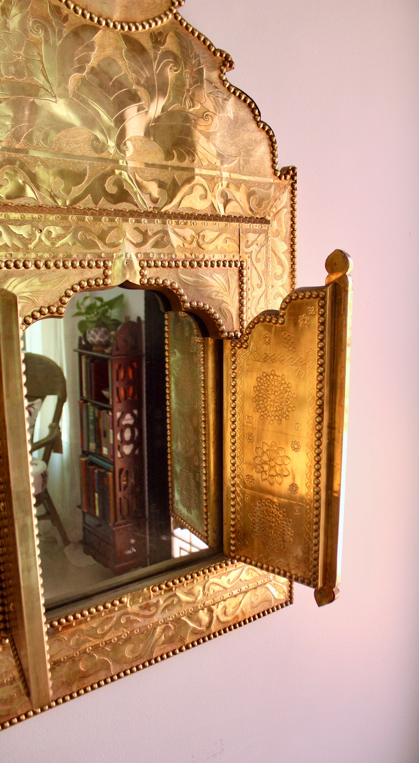 Large Vintage Moroccan Brass Shutter Mirror
