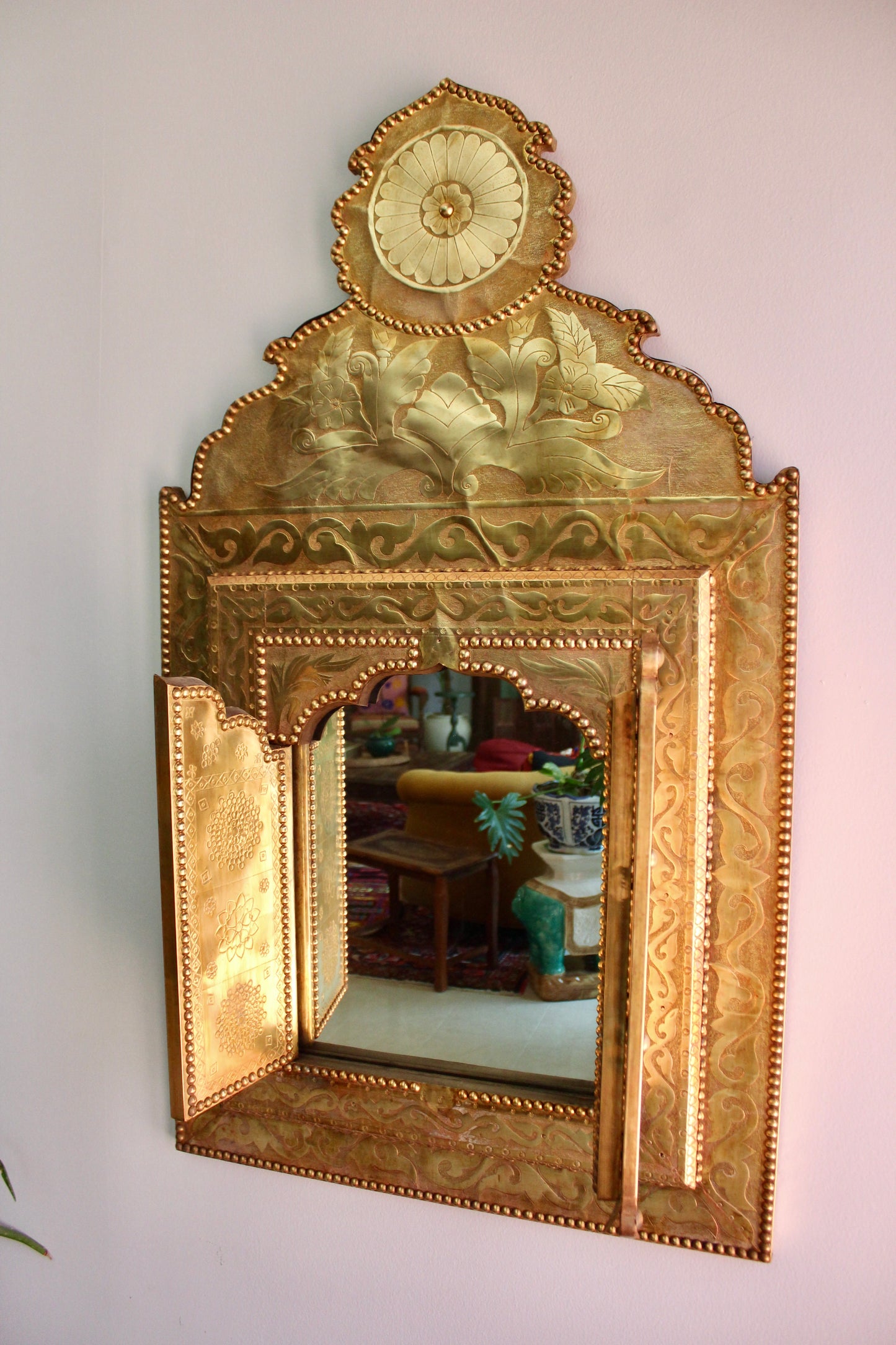 Large Vintage Moroccan Brass Shutter Mirror