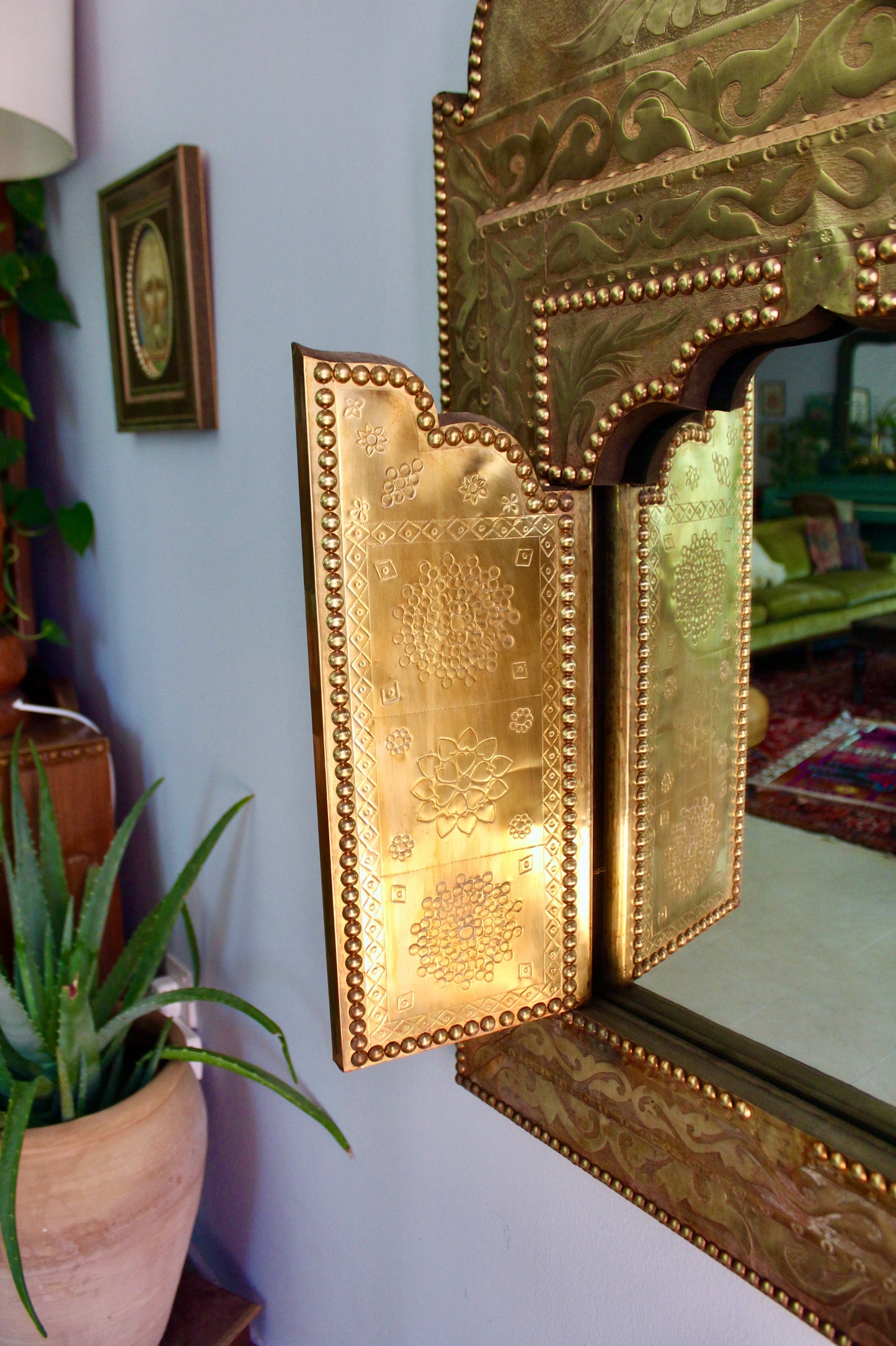 Large Vintage Moroccan Brass Shutter Mirror