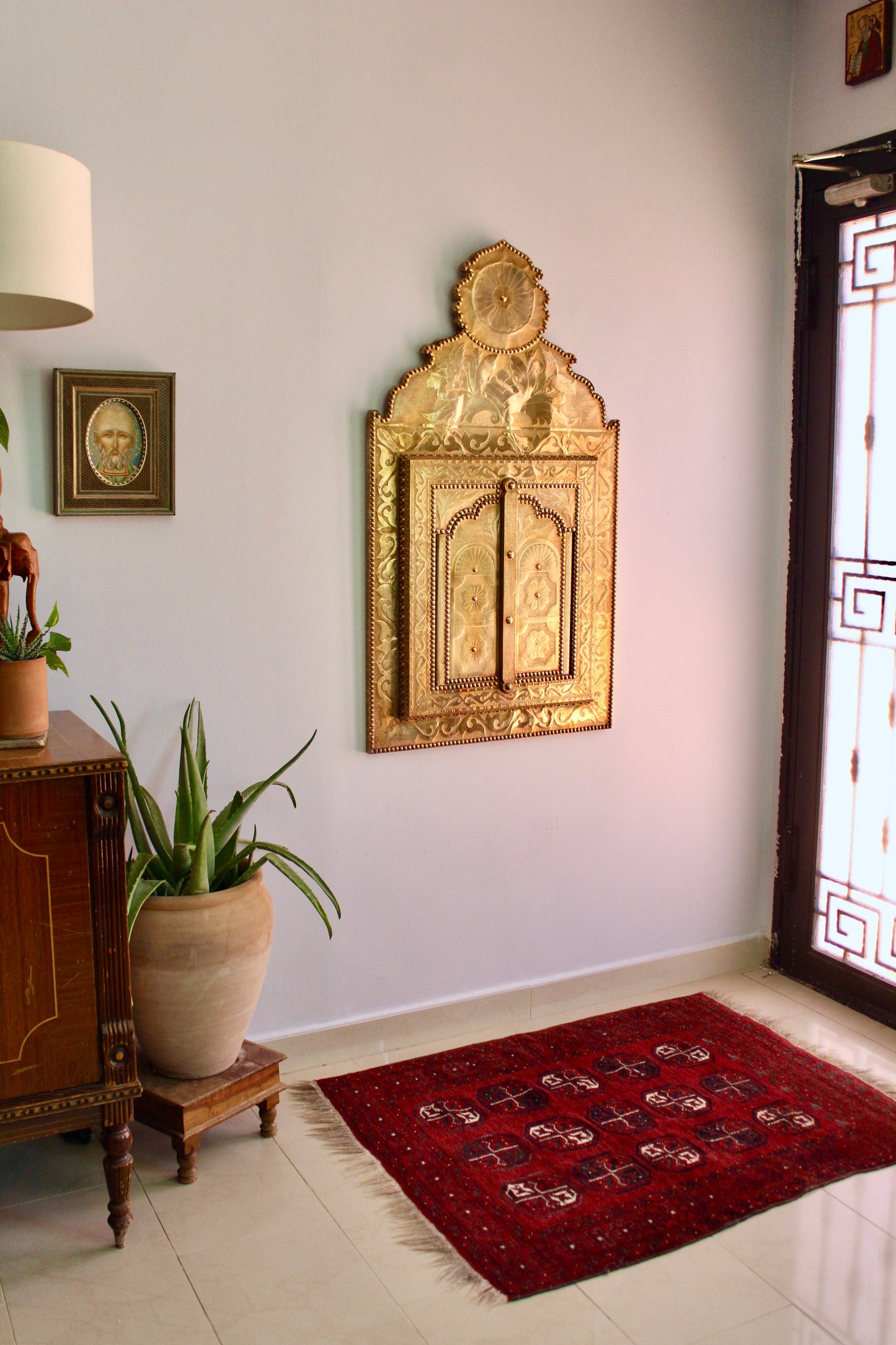 Large Vintage Moroccan Brass Shutter Mirror