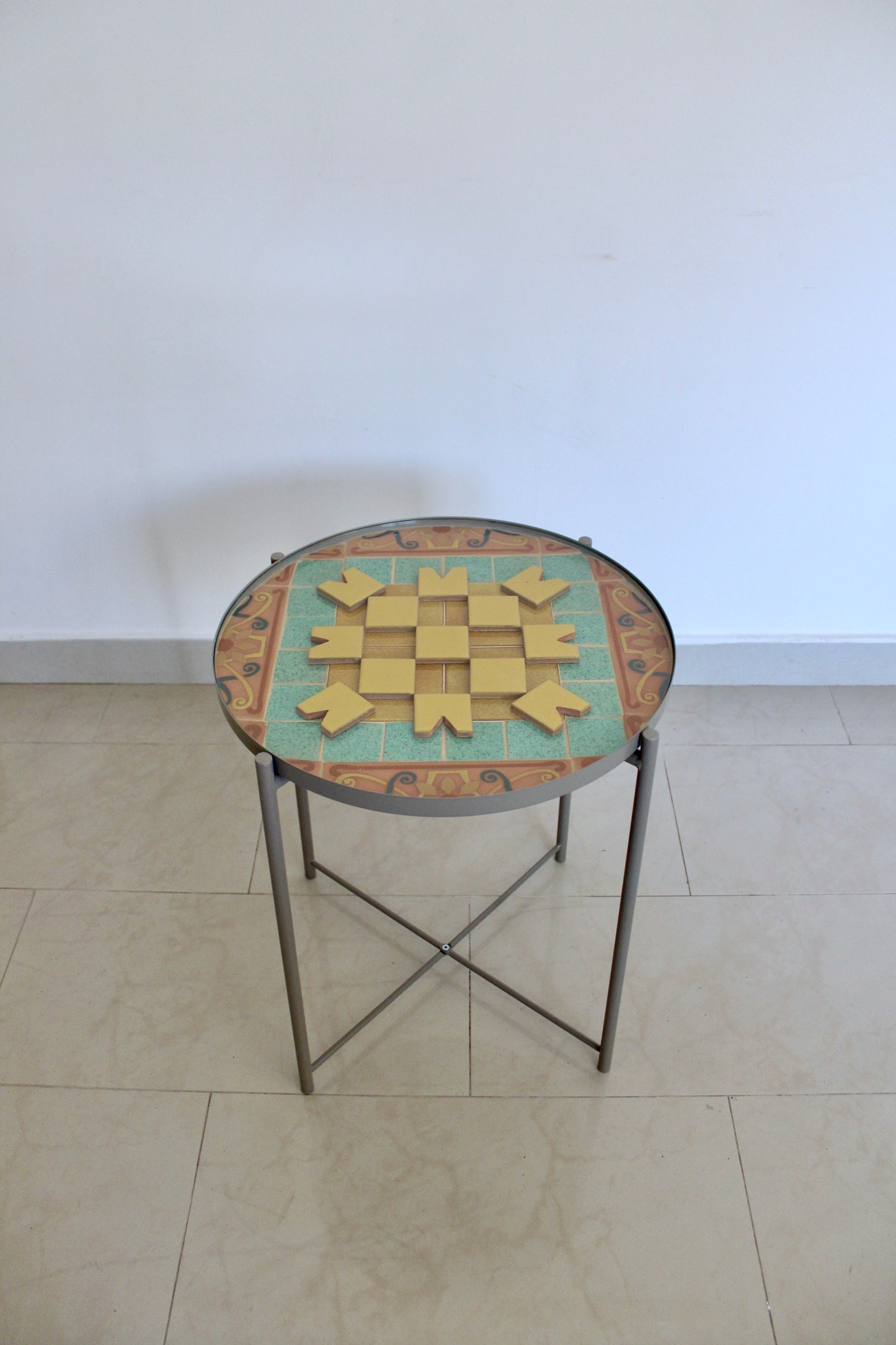 Side Table with Handmade Tile AlArfaj Flower Design by Hamid AlJassim
