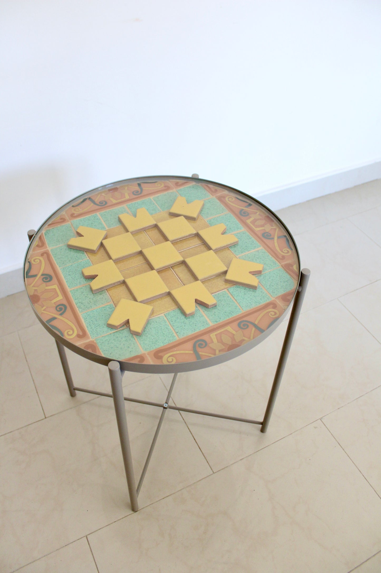 Side Table with Handmade Tile AlArfaj Flower Design by Hamid AlJassim