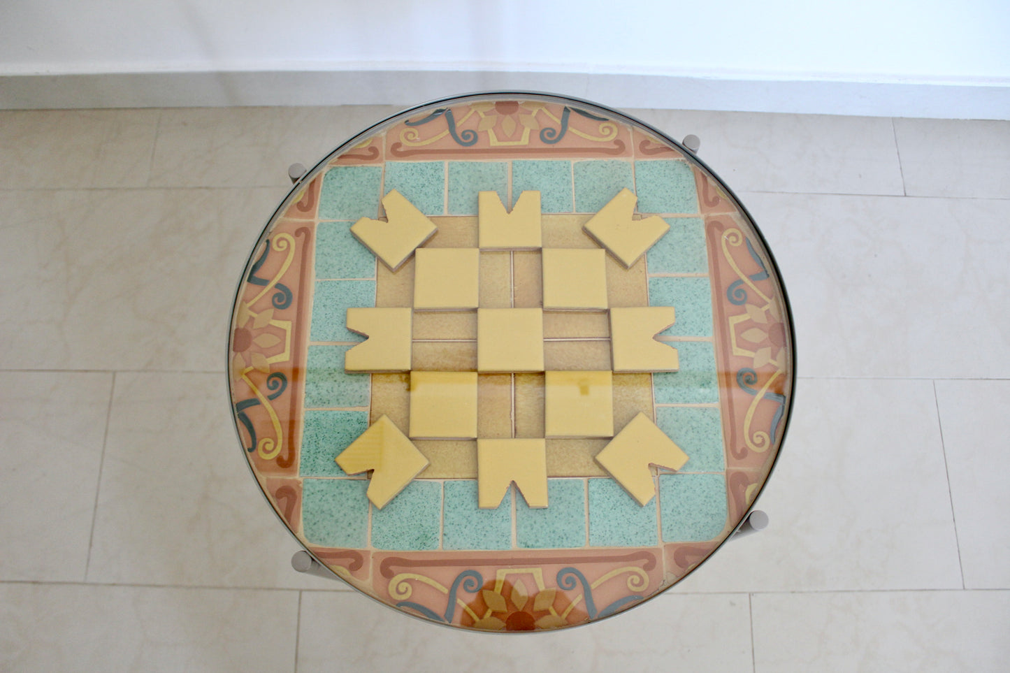Side Table with Handmade Tile AlArfaj Flower Design by Hamid AlJassim