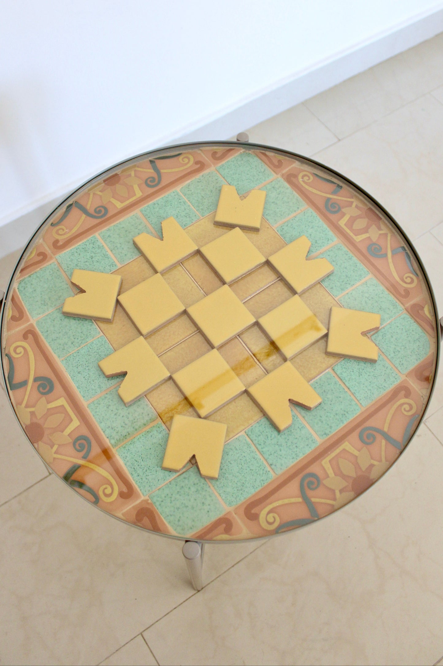 Side Table with Handmade Tile AlArfaj Flower Design by Hamid AlJassim