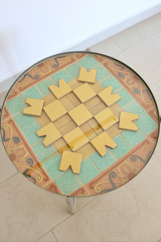 Side Table with Handmade Tile AlArfaj Flower Design by Hamid AlJassim