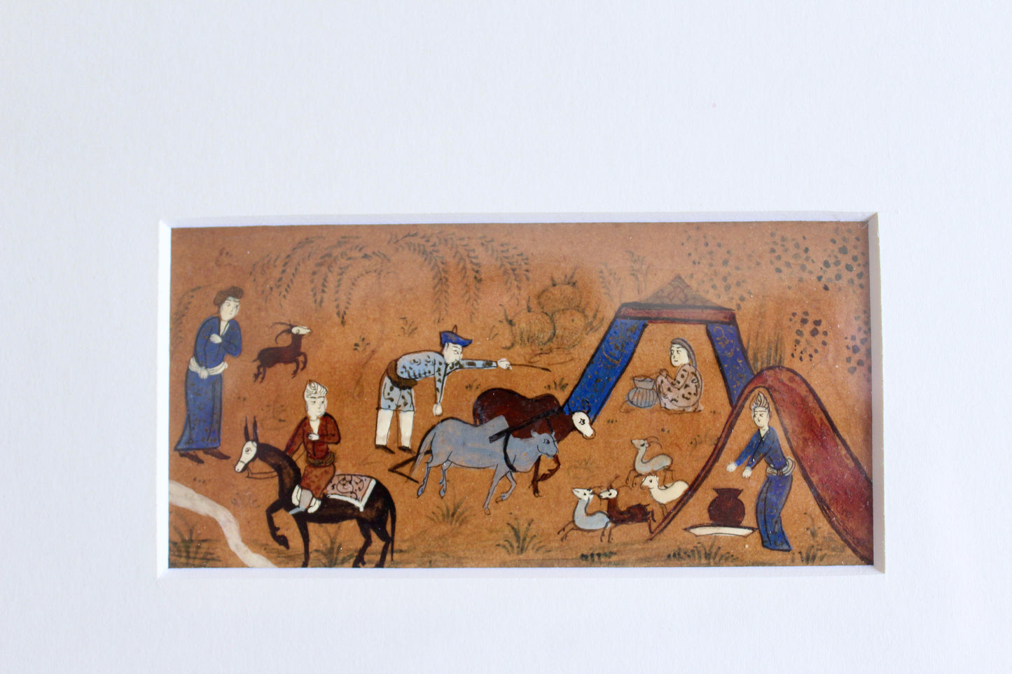 Vintage Persian Miniature Nomadic Encampment Scene