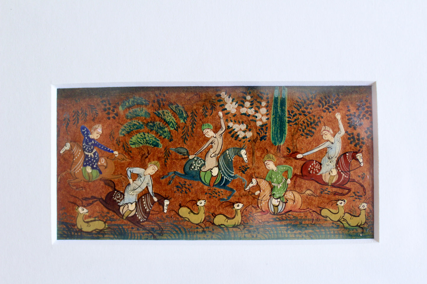 Vintage Persian Miniature Hunting Scene