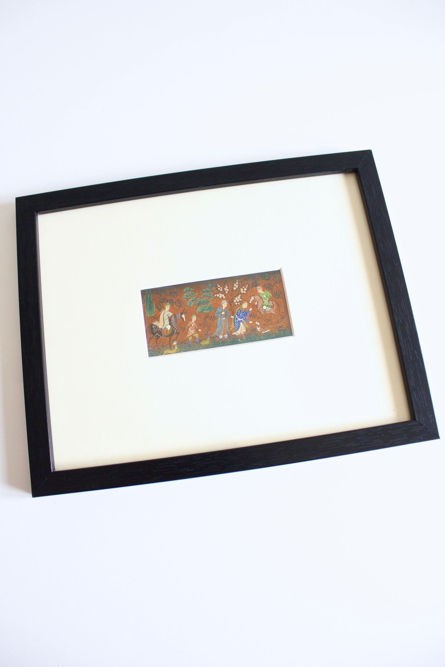 Vintage Persian Miniature Garden Hunting Scene