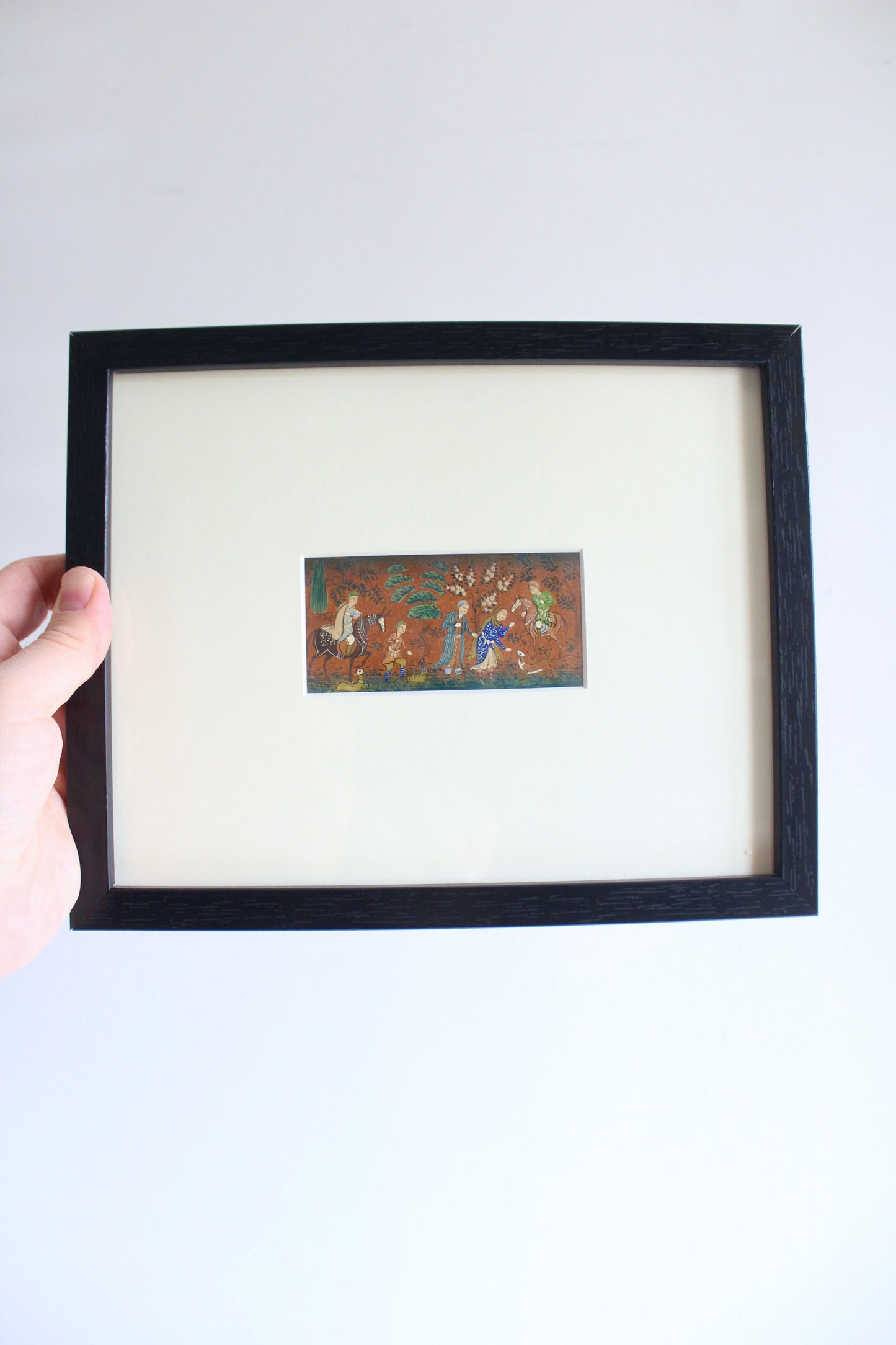 Vintage Persian Miniature Garden Hunting Scene