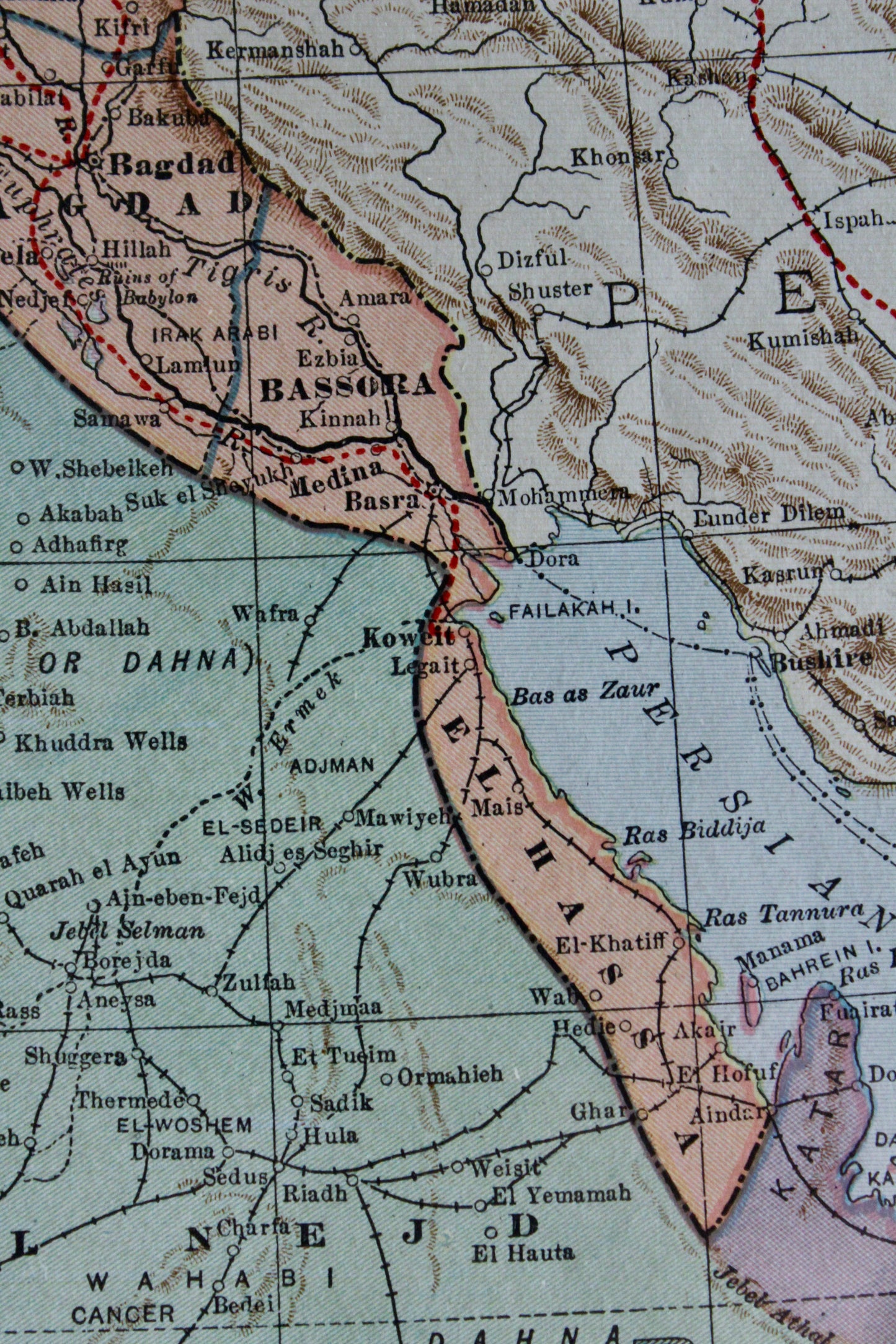 Antique 1919 Map of Arabia in Vintage Khatam Kari Frame