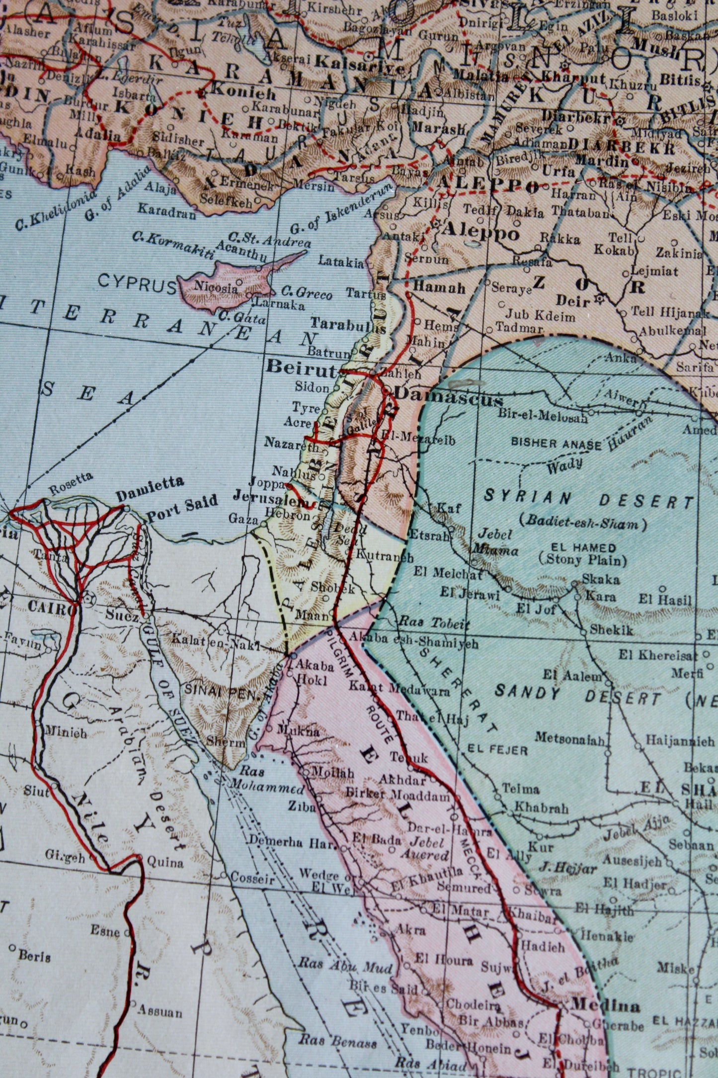 Antique 1919 Map of Arabia in Vintage Khatam Kari Frame