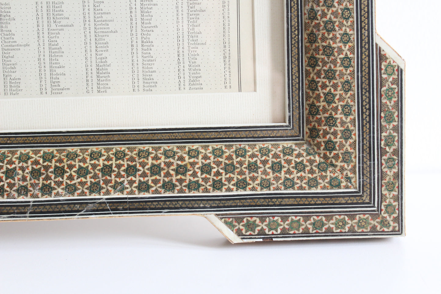 Antique 1919 Map of Arabia in Vintage Khatam Kari Frame