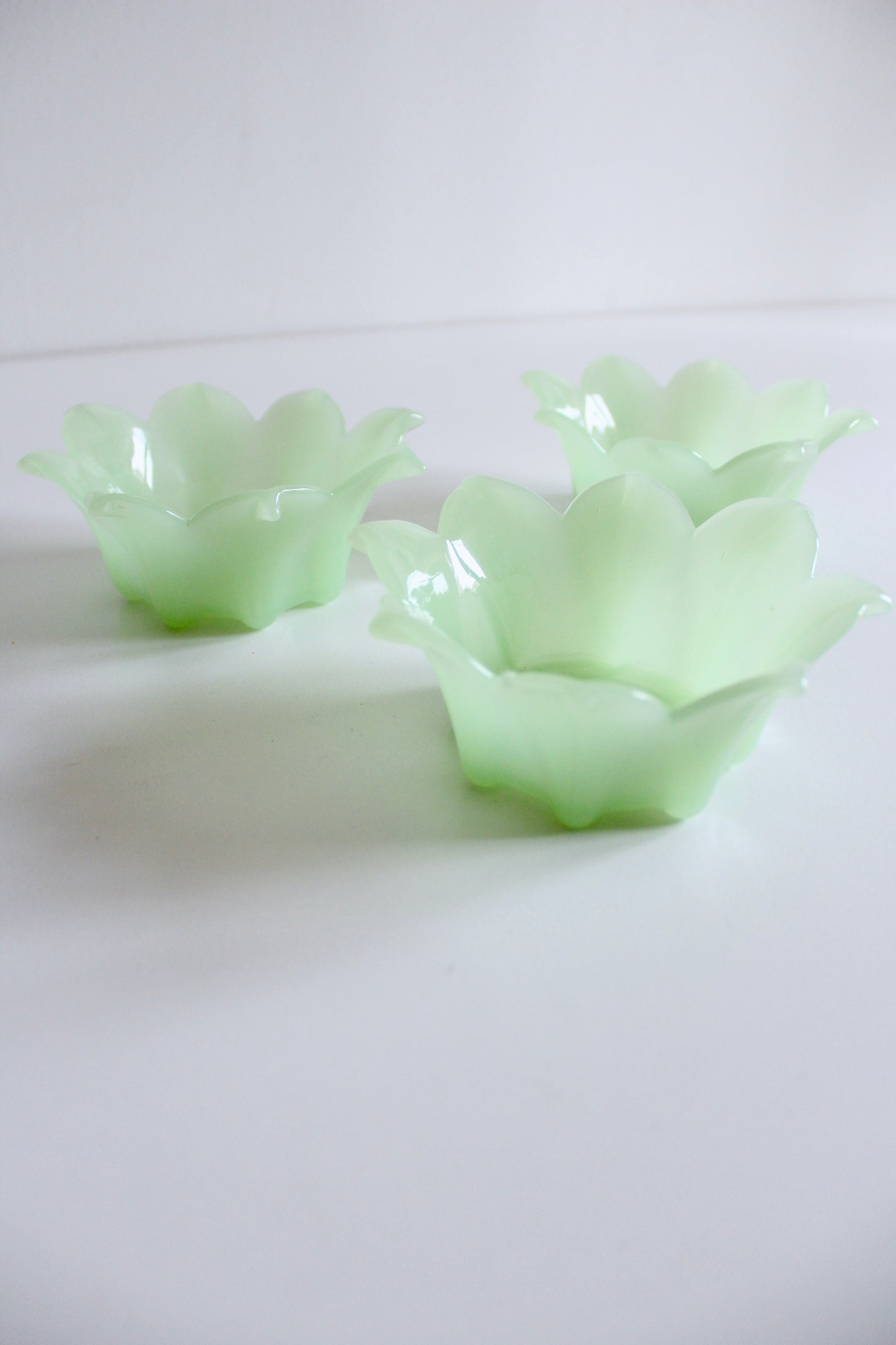 Set of Three Vintage Pale Green Lotus Glass Bowls