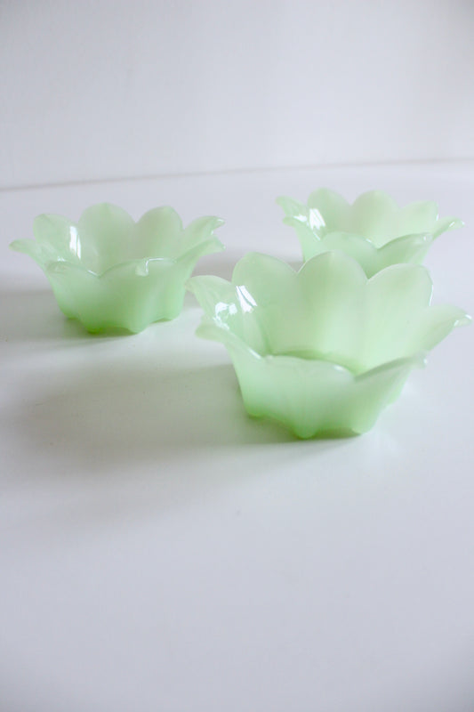 Set of Three Vintage Pale Green Lotus Glass Bowls