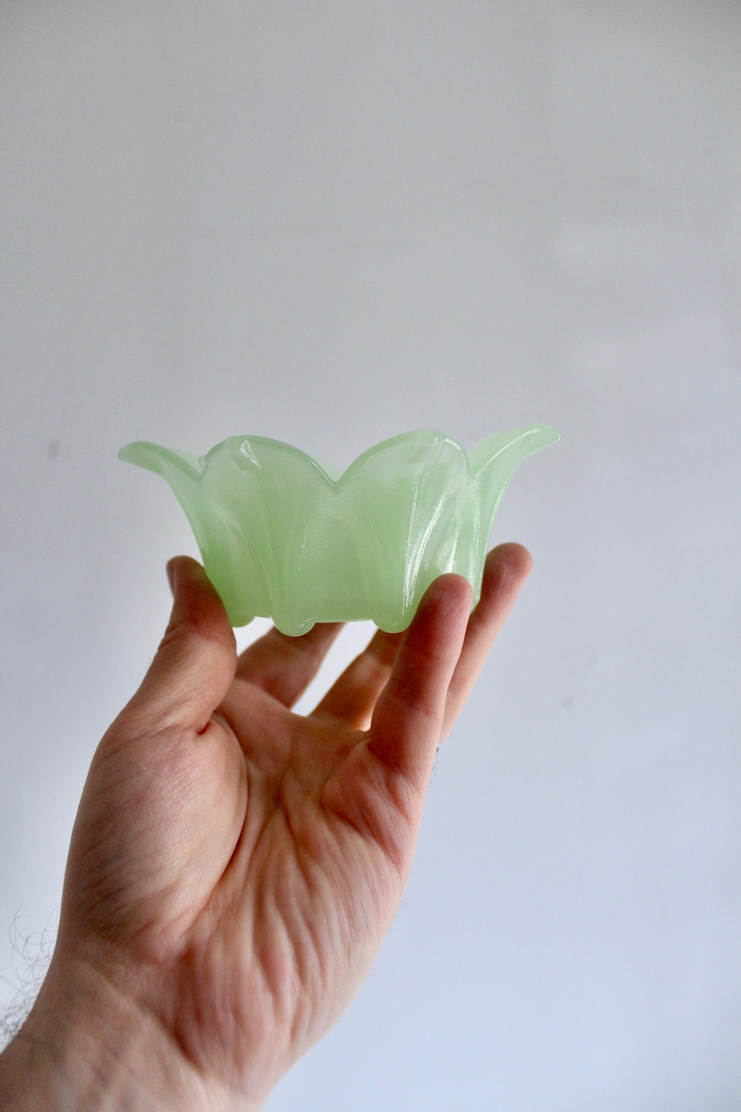 Set of Three Vintage Pale Green Lotus Glass Bowls