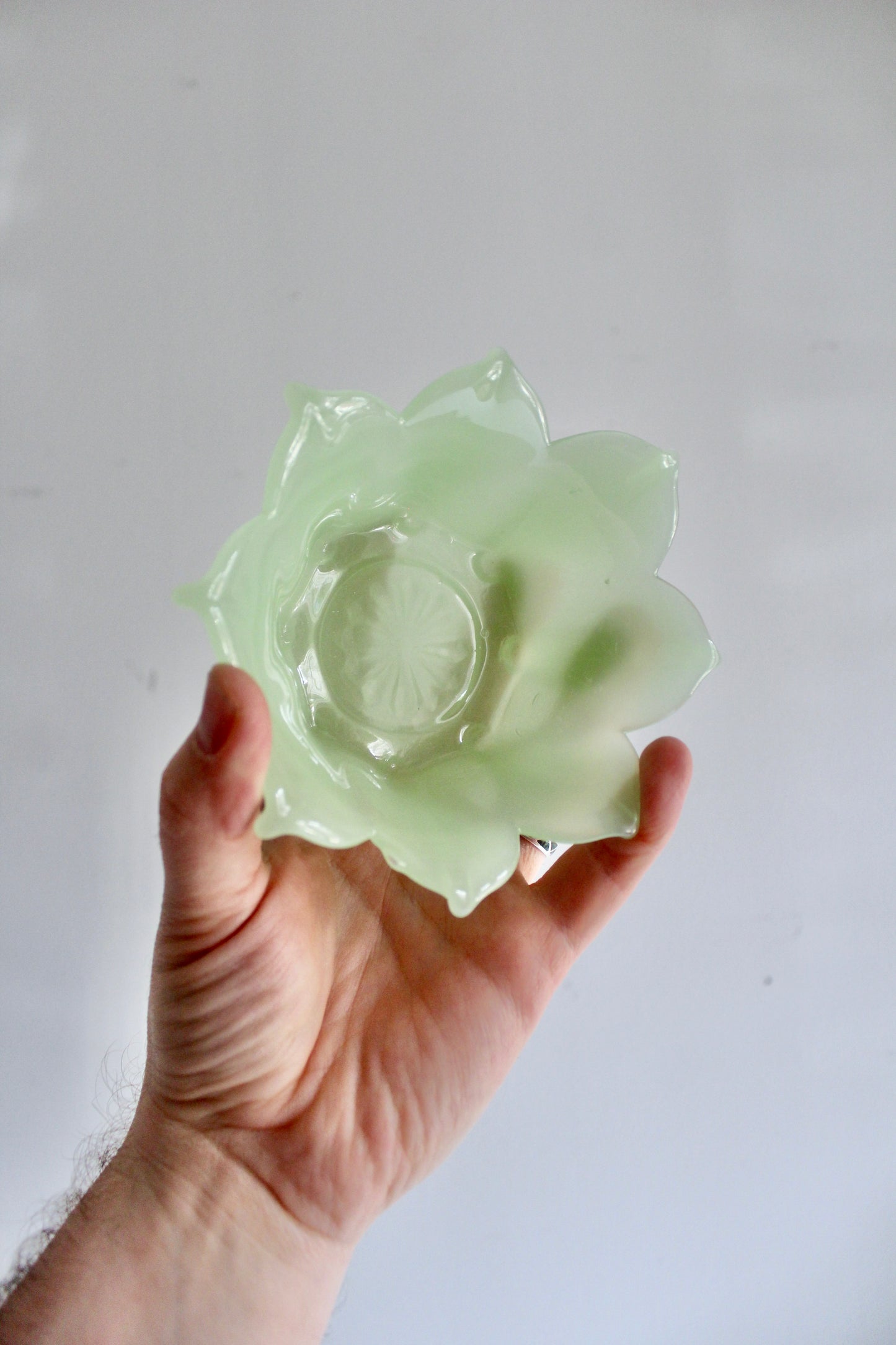 Set of Three Vintage Pale Green Lotus Glass Bowls