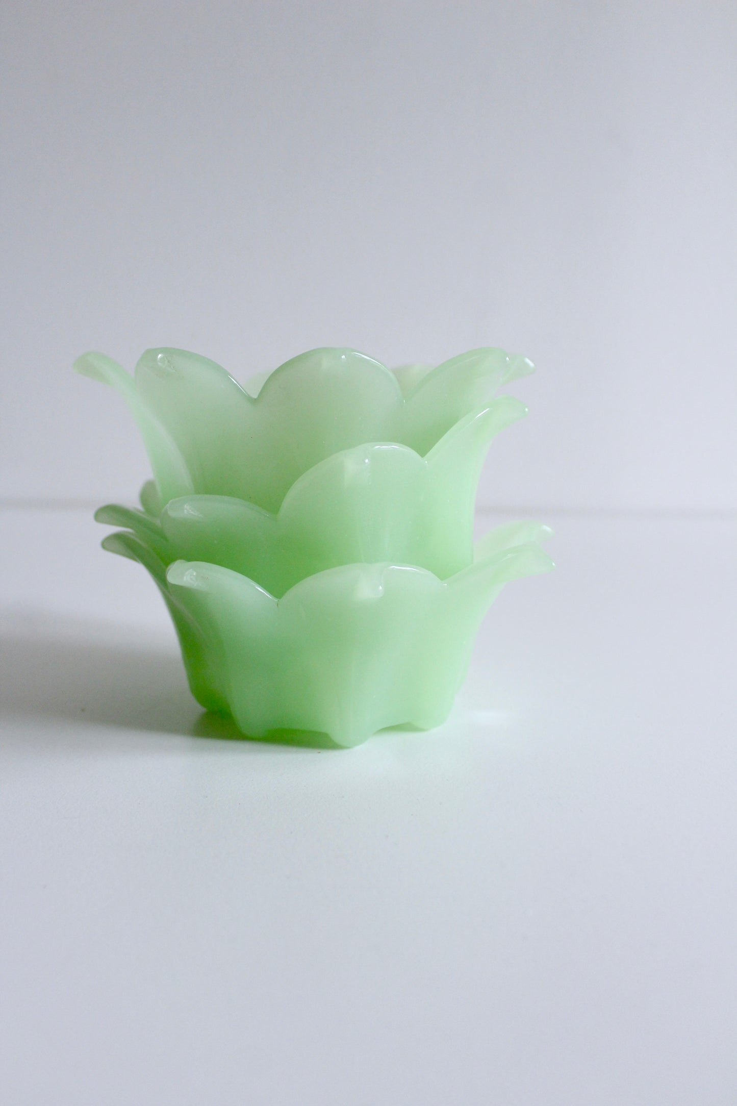 Set of Three Vintage Pale Green Lotus Glass Bowls
