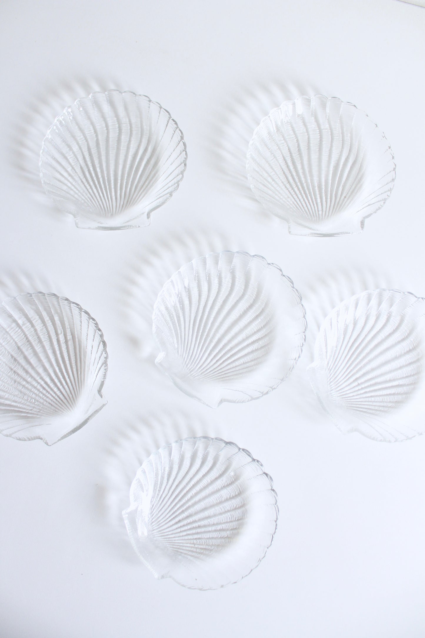 Set of Six Vintage Glass Scallop Shell Dishes