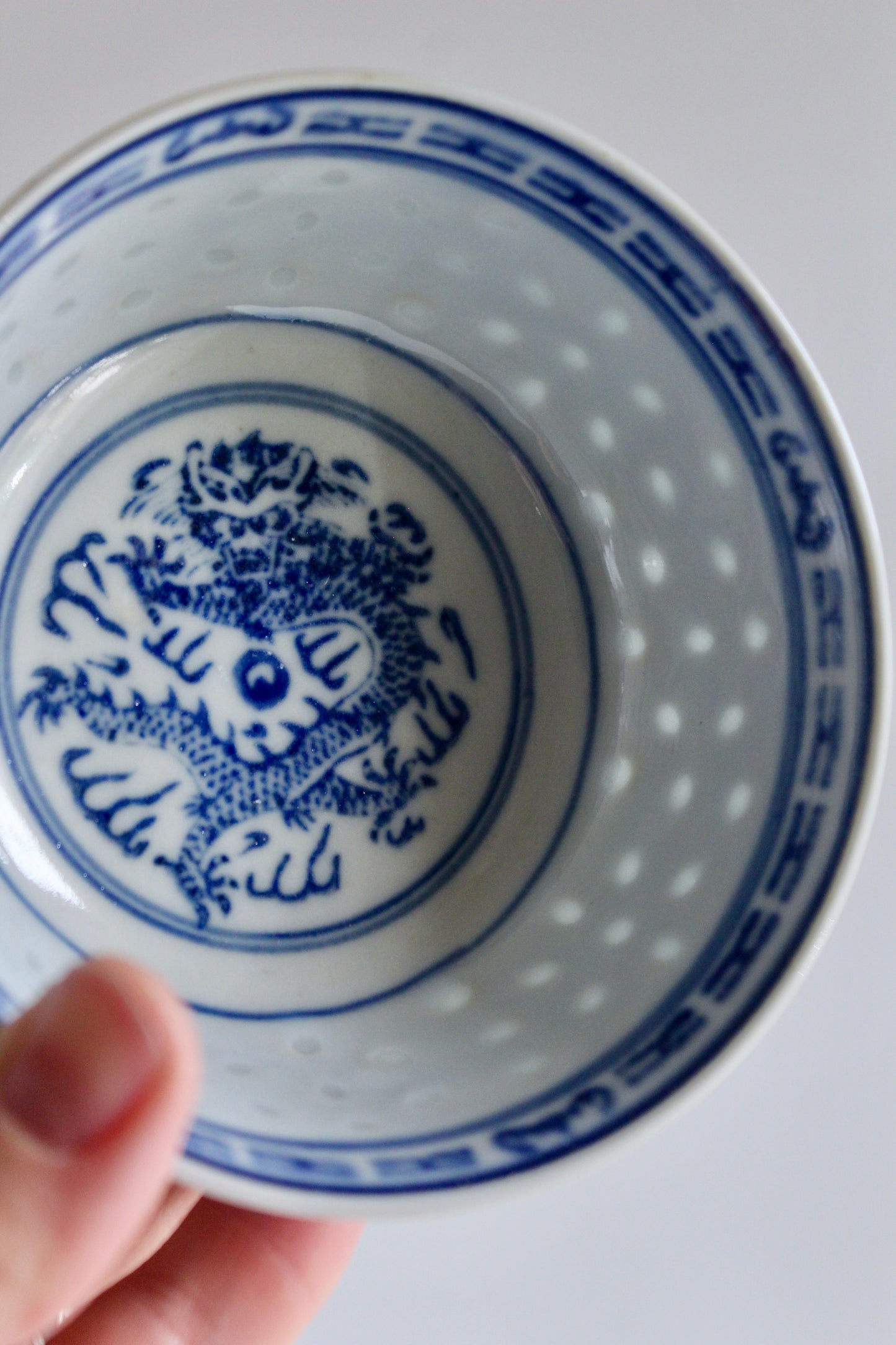 Set of Six Vintage Blue and White Dragon Bowls