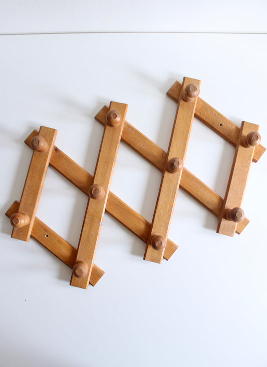 Vintage Wooden Accordion Peg Rack