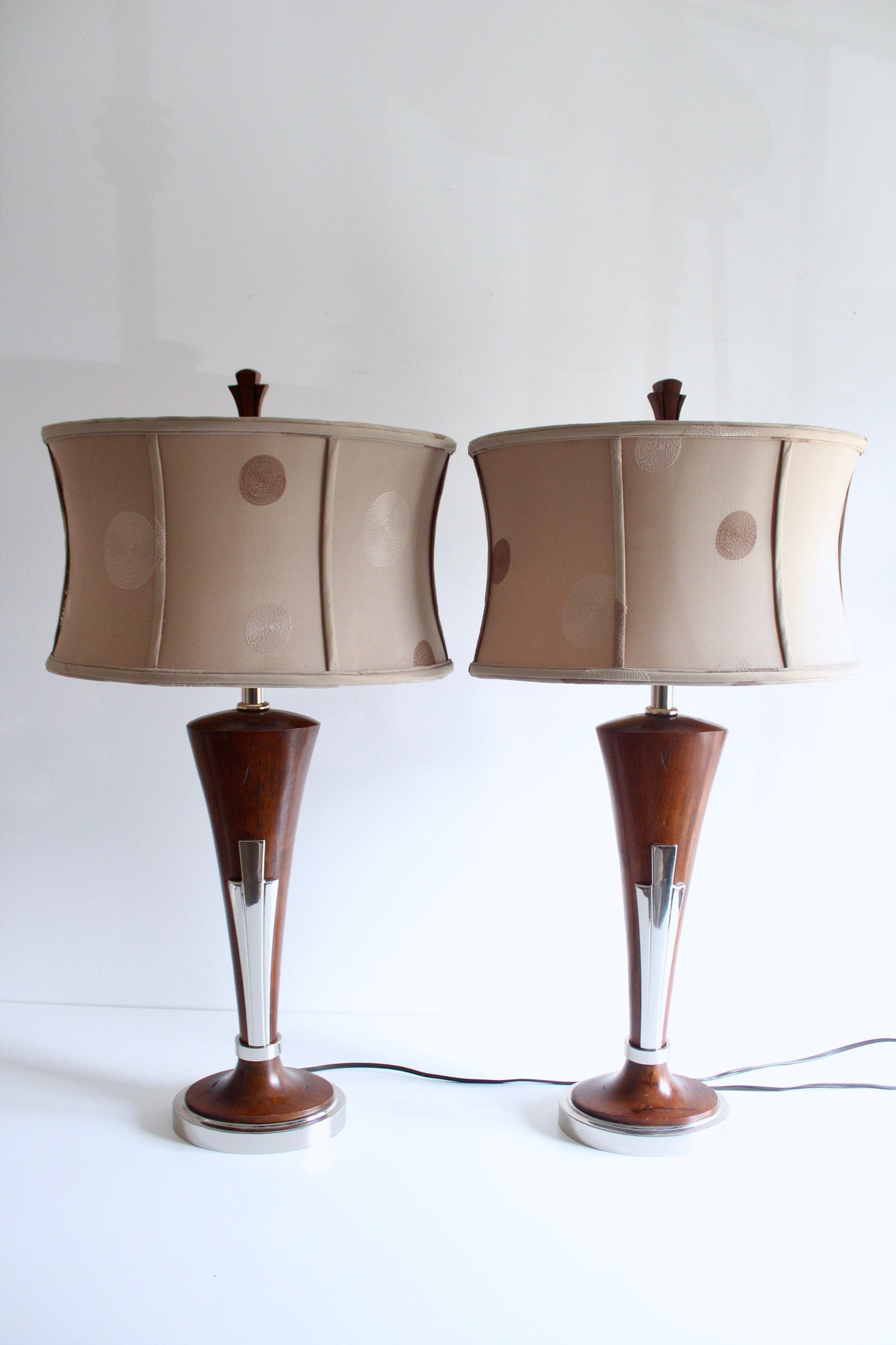 Pair of Vintage Uttermost Walnut and Chrome Table Lamps