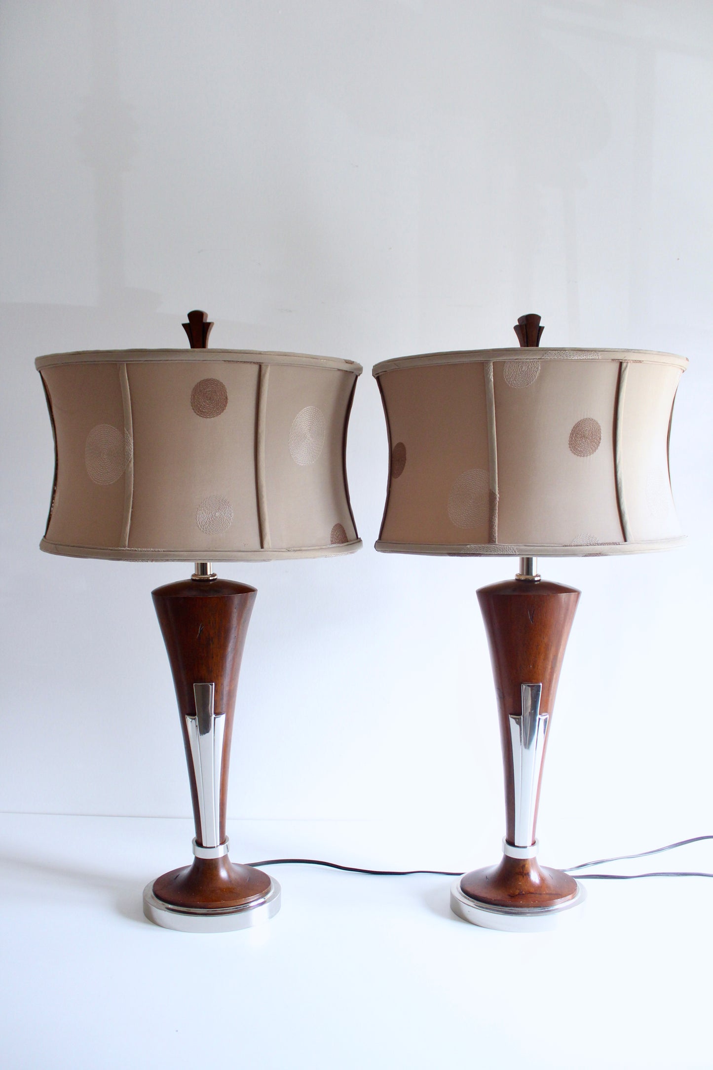 Pair of Vintage Uttermost Walnut and Chrome Table Lamps