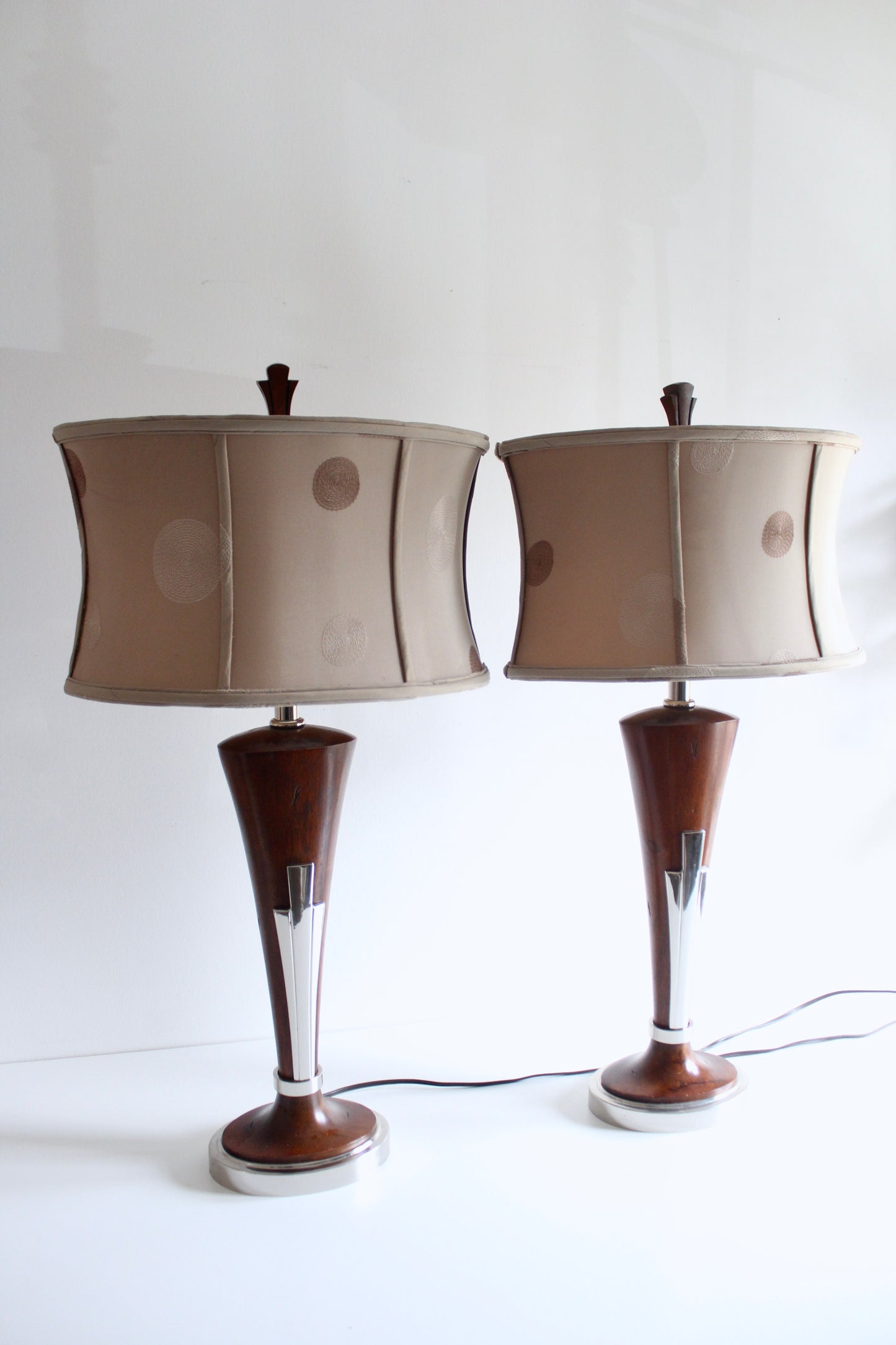 Pair of Vintage Uttermost Walnut and Chrome Table Lamps