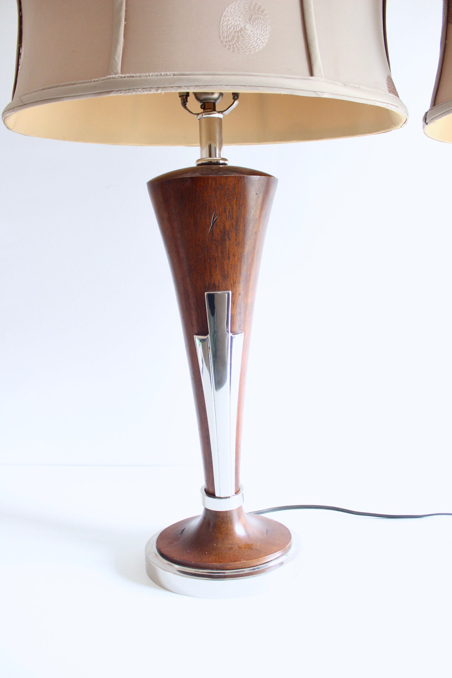 Pair of Vintage Uttermost Walnut and Chrome Table Lamps