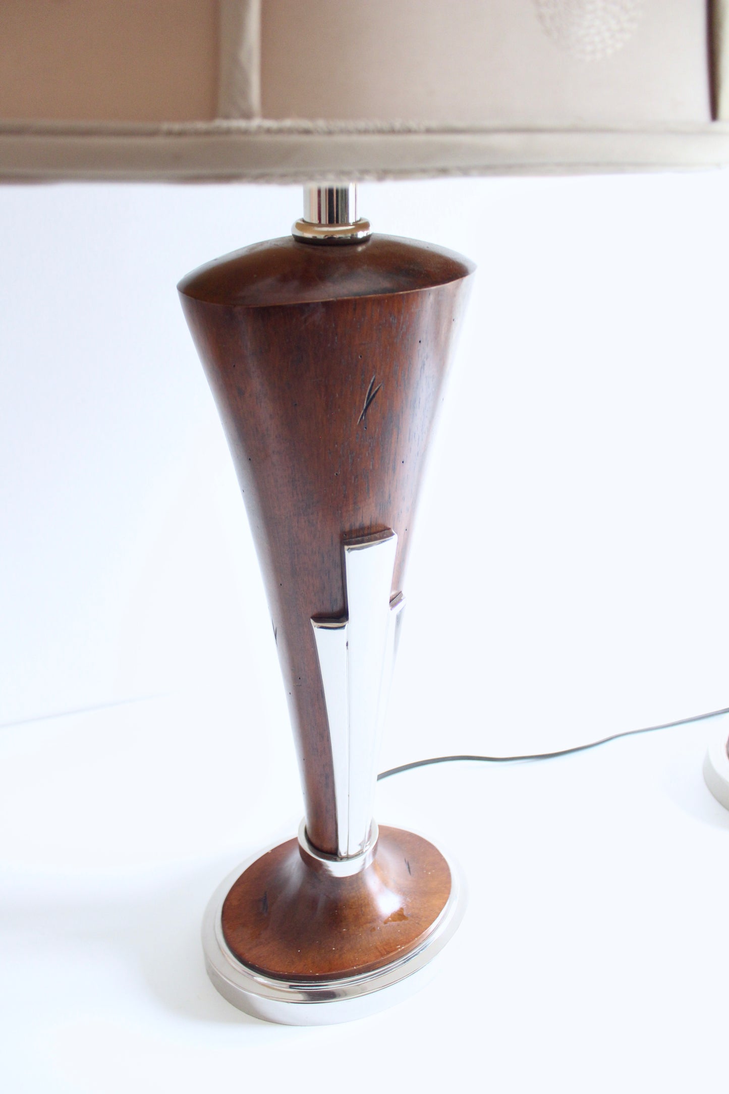 Pair of Vintage Uttermost Walnut and Chrome Table Lamps