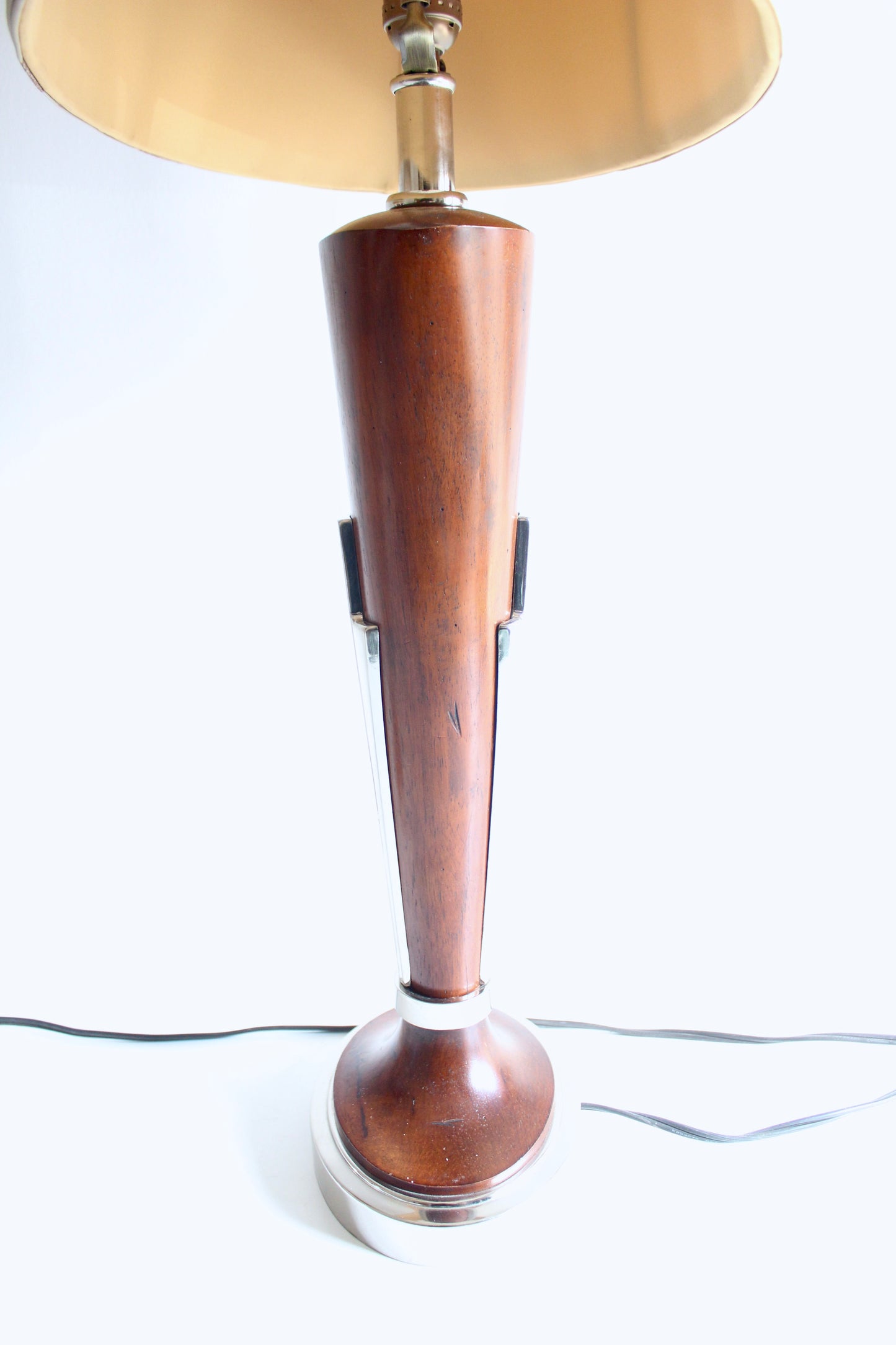 Pair of Vintage Uttermost Walnut and Chrome Table Lamps
