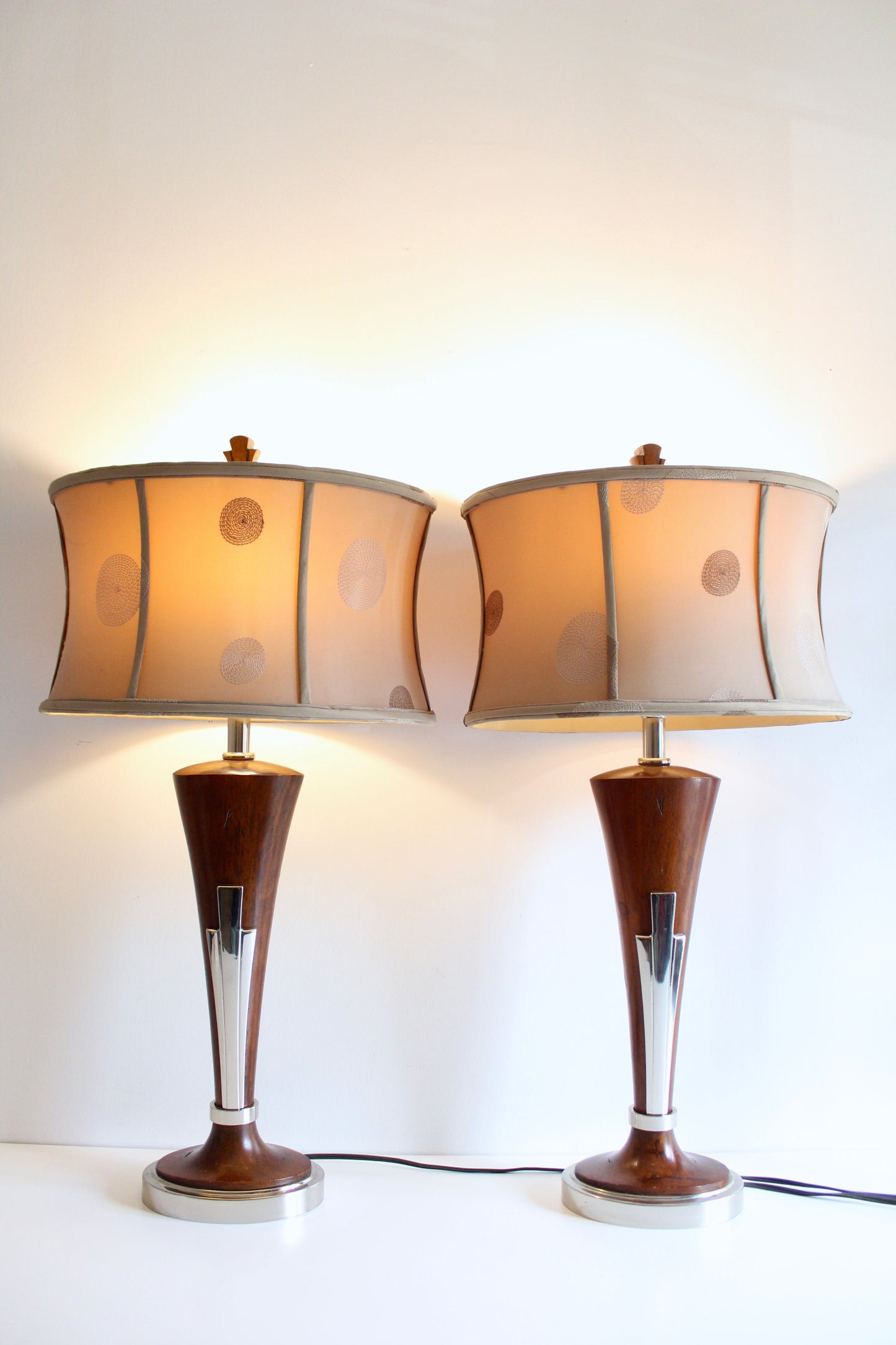 Pair of Vintage Uttermost Walnut and Chrome Table Lamps