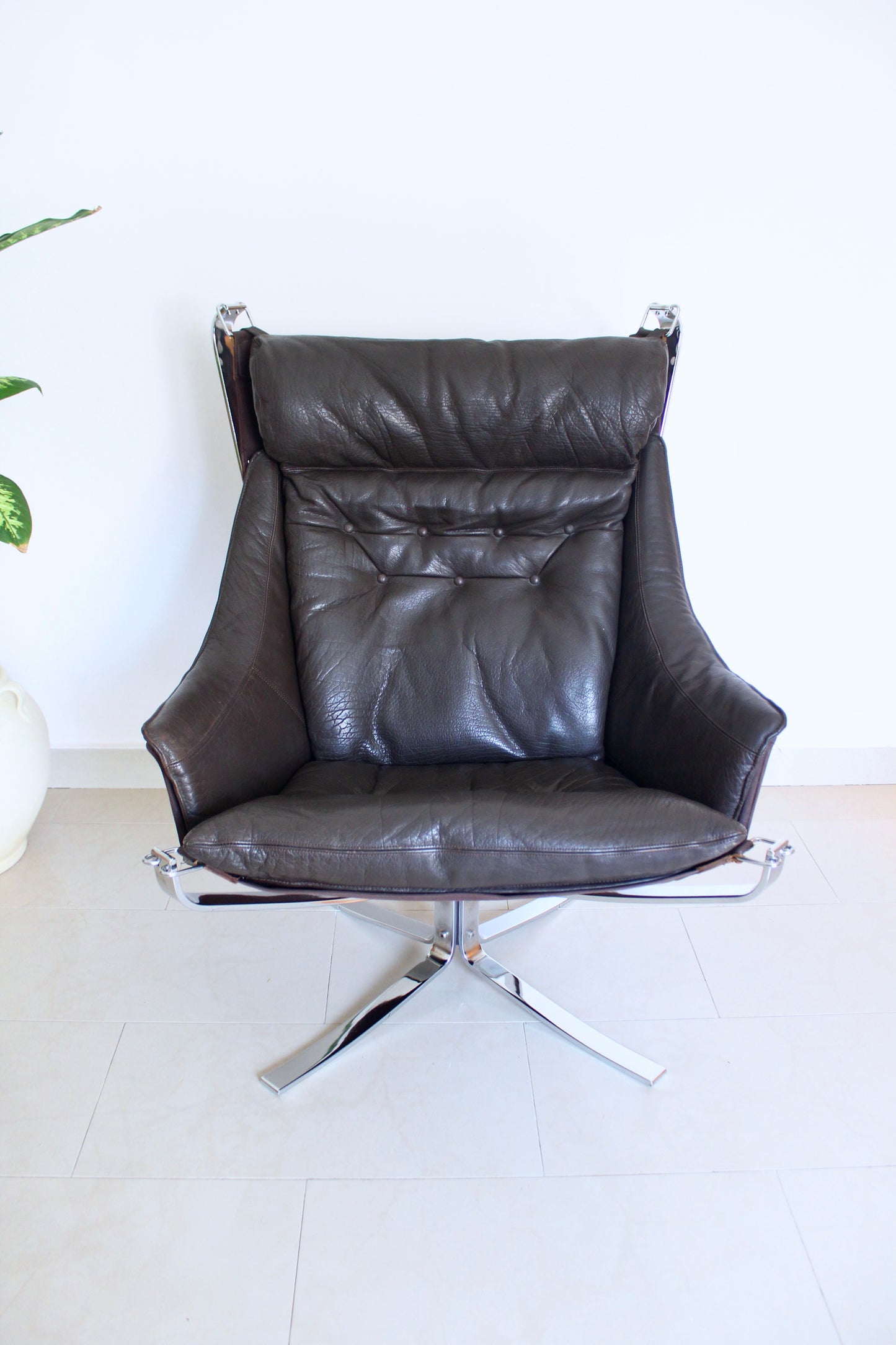 Pair of Early Chrome Falcon Lounge Chairs by Sigurd Ressell for Vatne Møbler