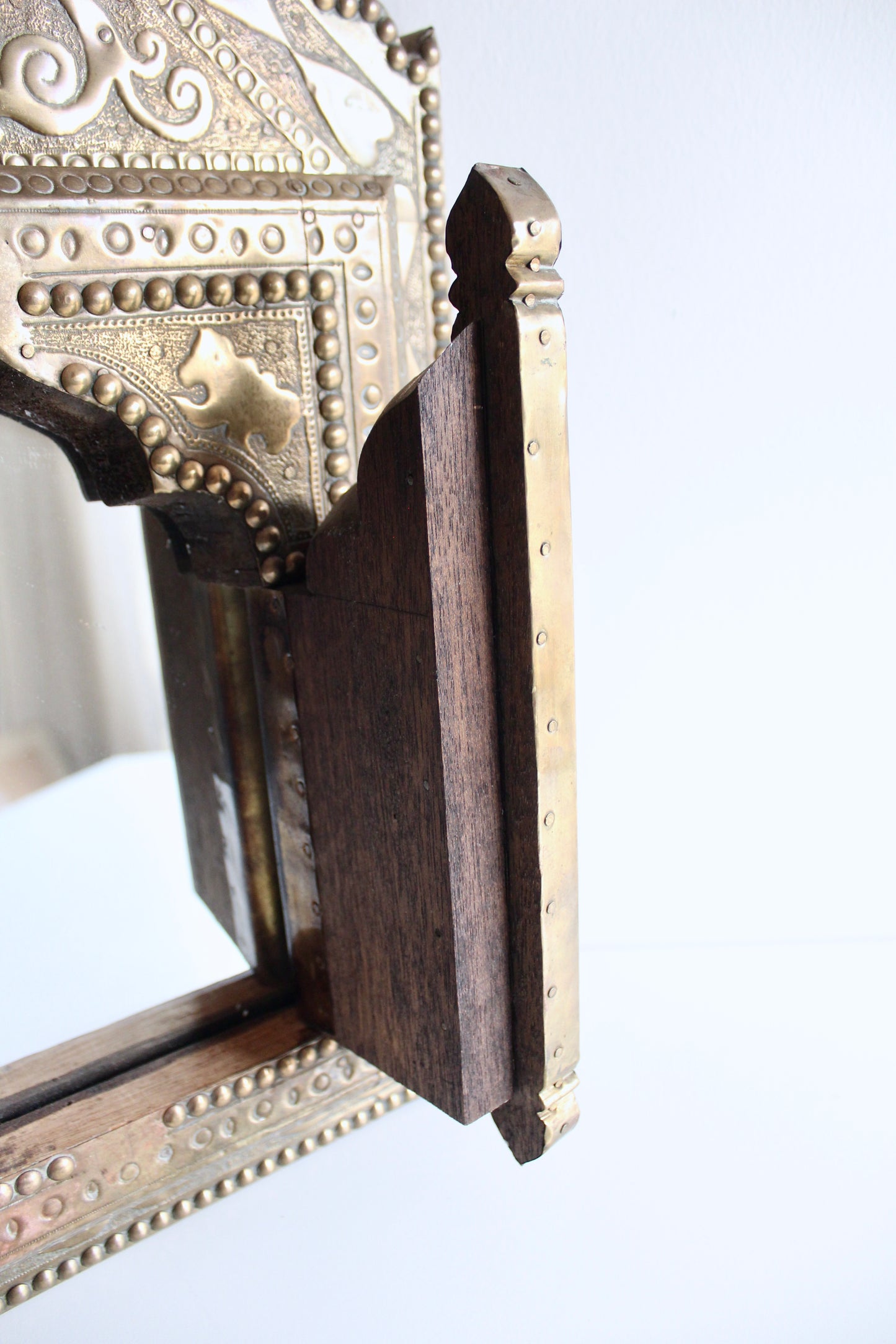 Vintage Moroccan Hand-Tooled Brass Shutter Mirror