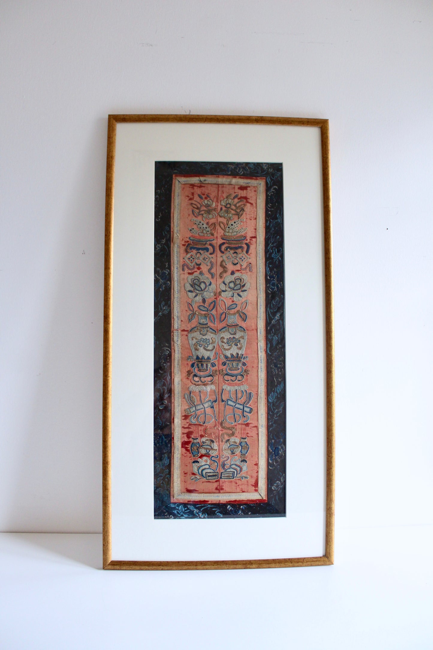 Late Qing Chinese Embroidered Silk Panel, Custom Framed