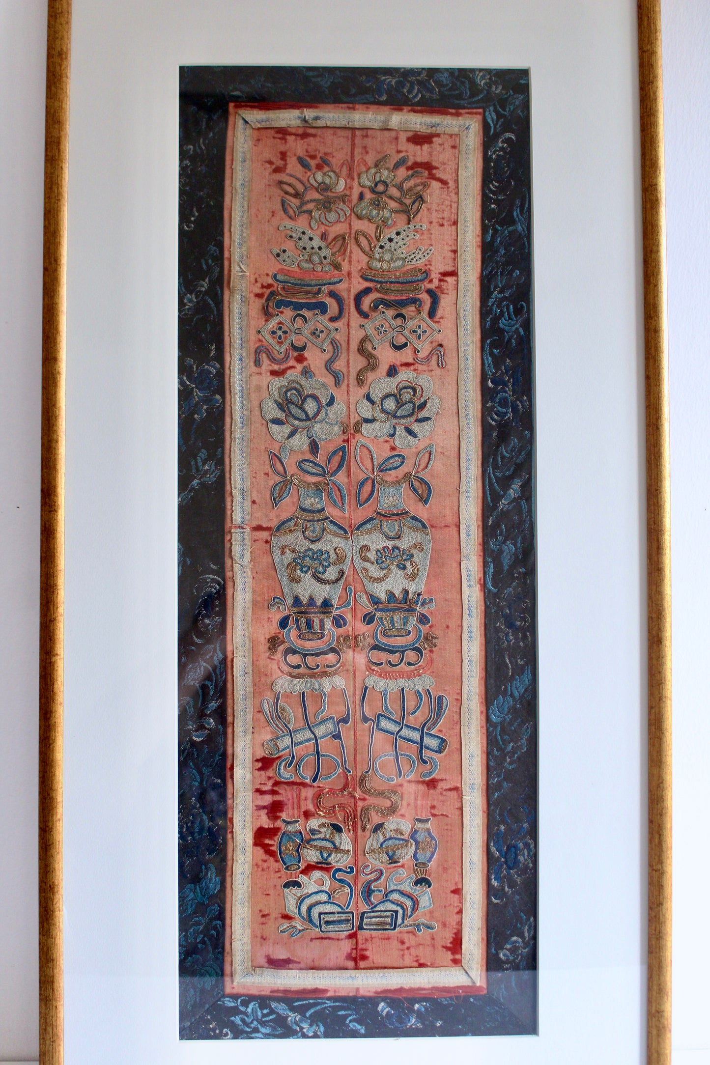 Late Qing Chinese Embroidered Silk Panel, Custom Framed