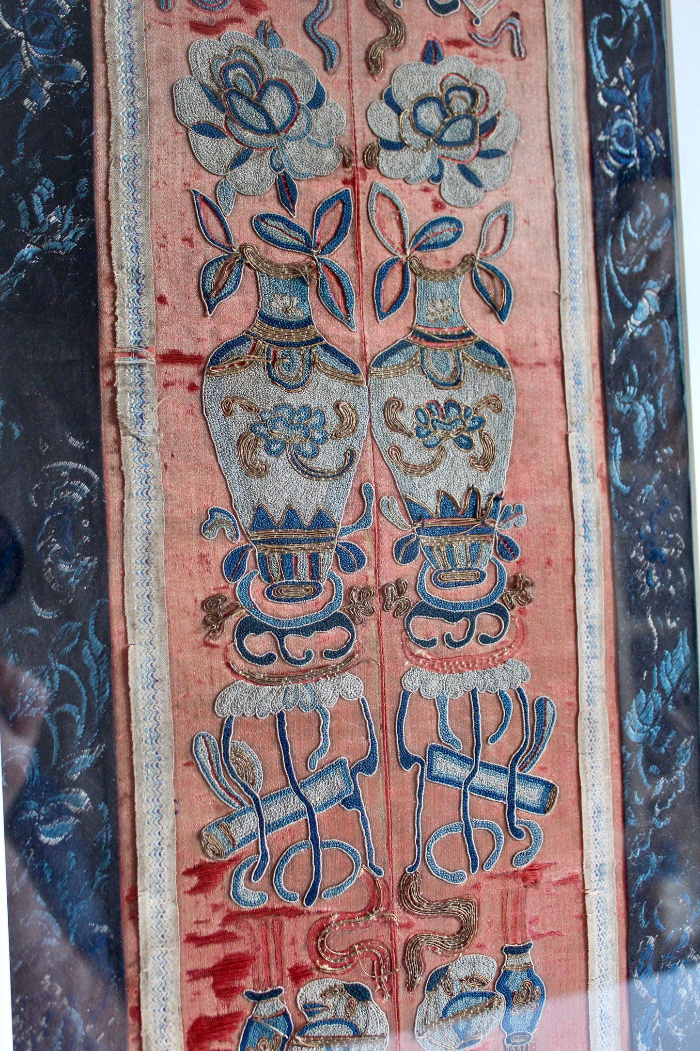 Late Qing Chinese Embroidered Silk Panel, Custom Framed