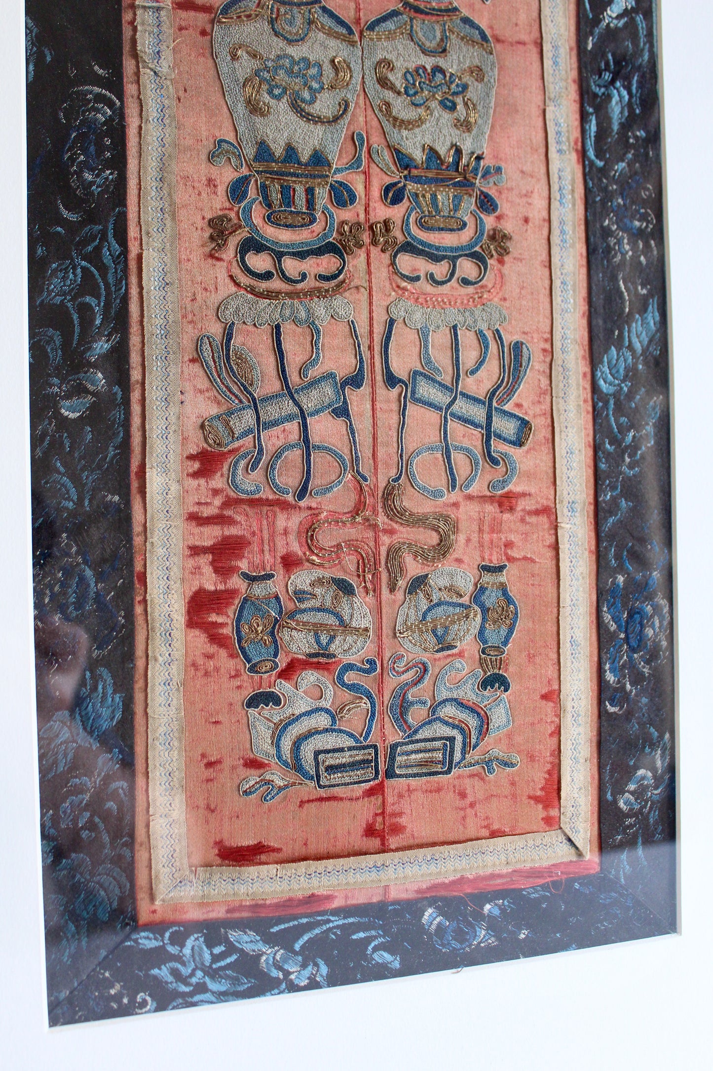 Late Qing Chinese Embroidered Silk Panel, Custom Framed
