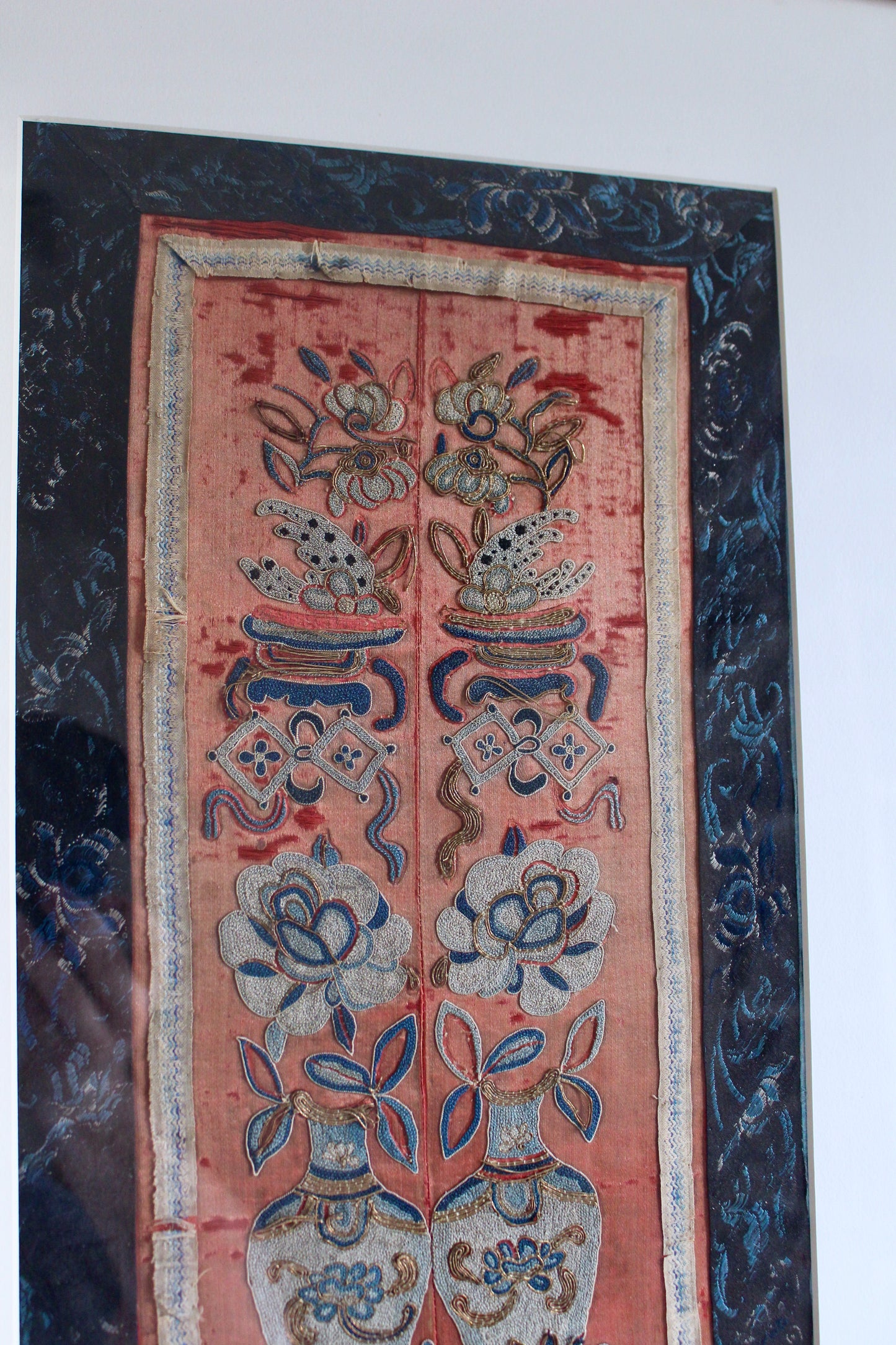 Late Qing Chinese Embroidered Silk Panel, Custom Framed
