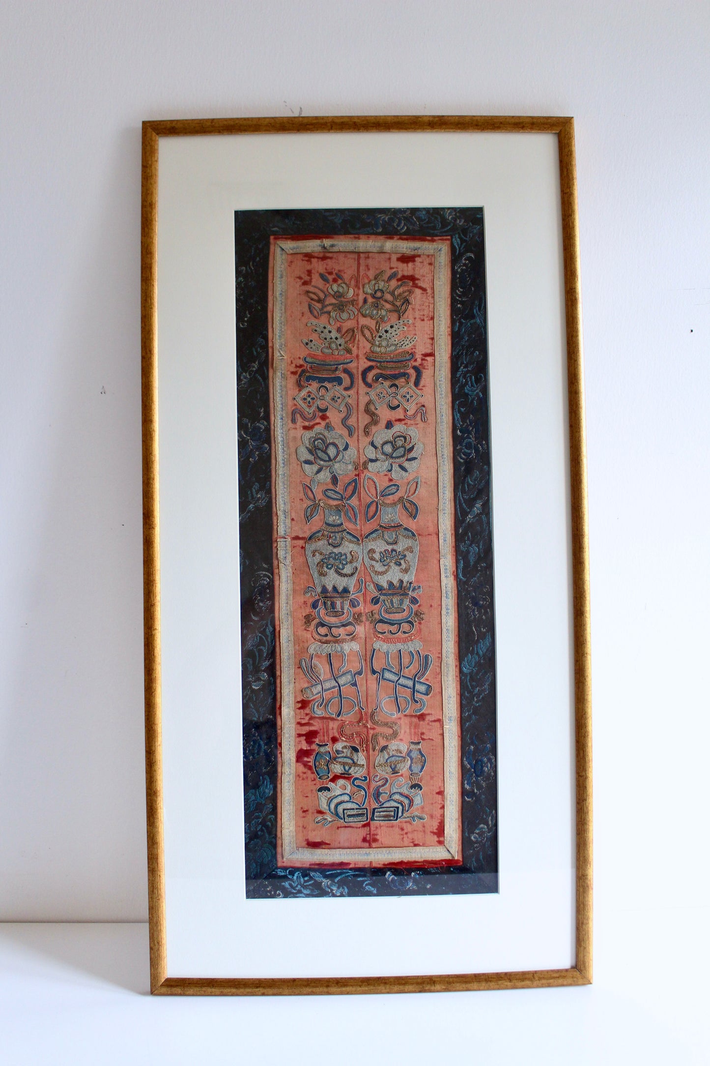 Late Qing Chinese Embroidered Silk Panel, Custom Framed