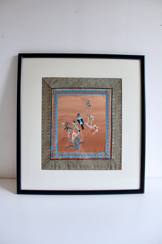 Vintage Chinese Silk Embroidery with Bird & Blossoms - On hold