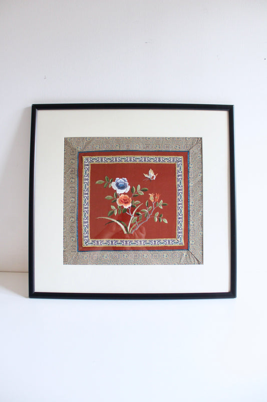 Vintage Chinese Silk Embroidery – Peonies & Butterfly - On Hold