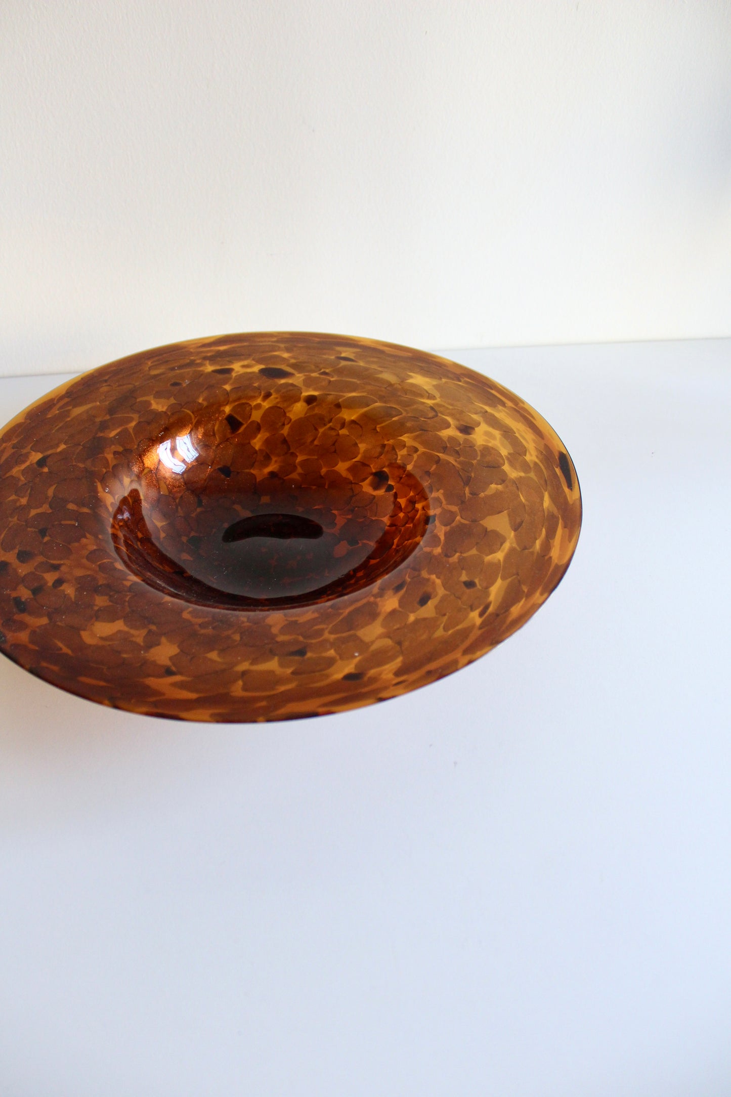 Vintage Amber Hand-Blown Art Glass Centerpiece Bowl