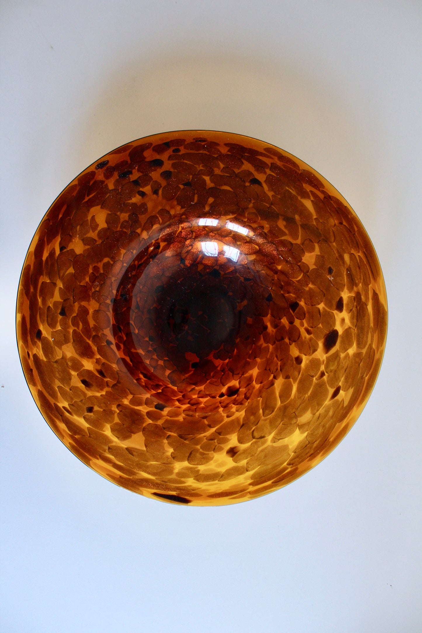 Vintage Amber Hand-Blown Art Glass Centerpiece Bowl