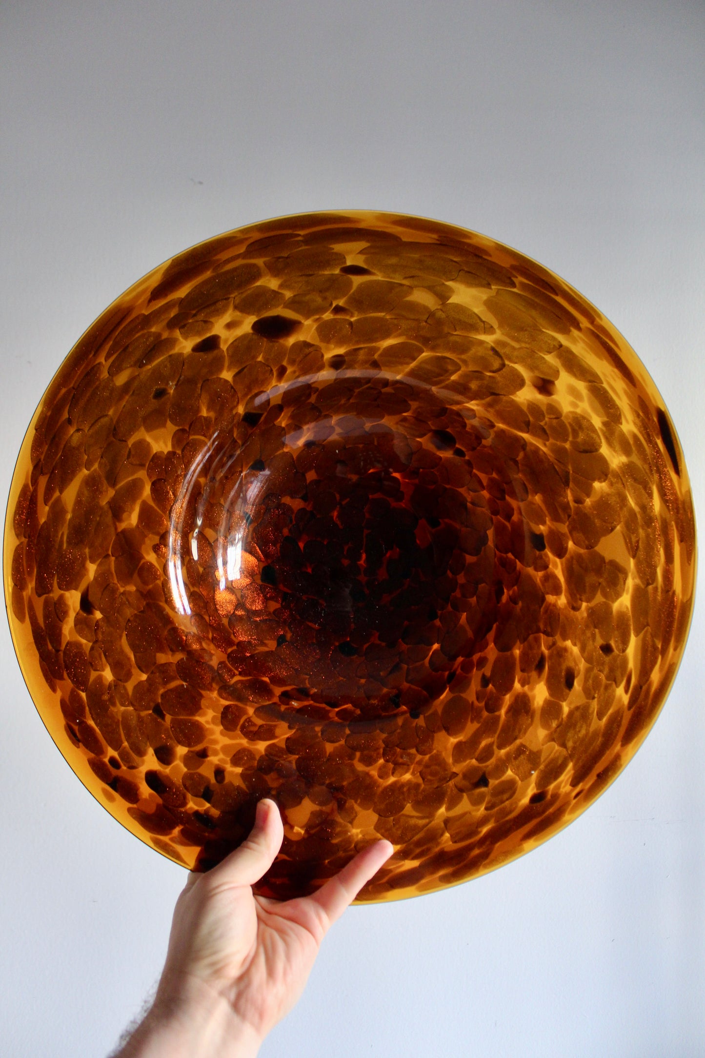 Vintage Amber Hand-Blown Art Glass Centerpiece Bowl