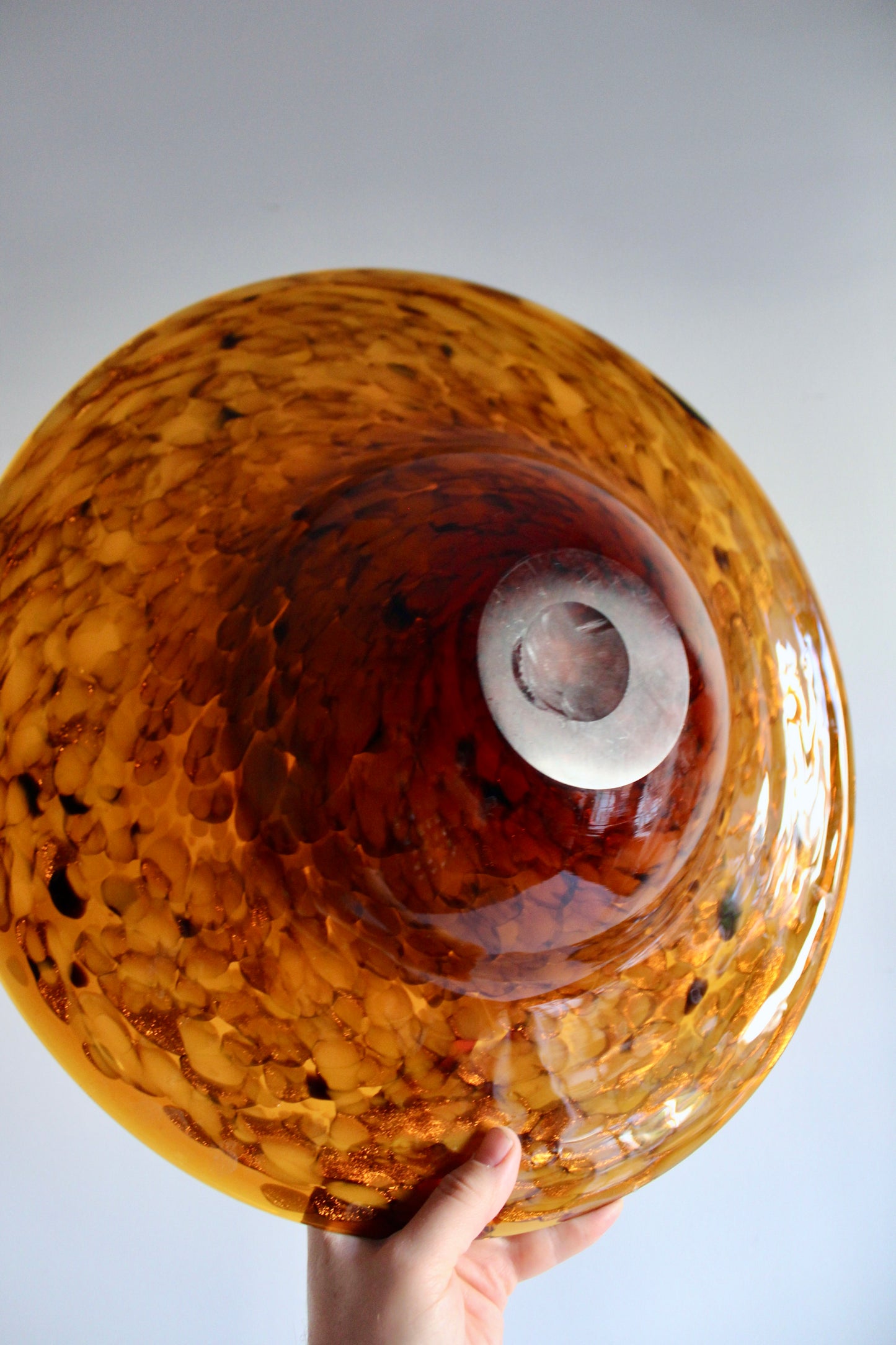 Vintage Amber Hand-Blown Art Glass Centerpiece Bowl