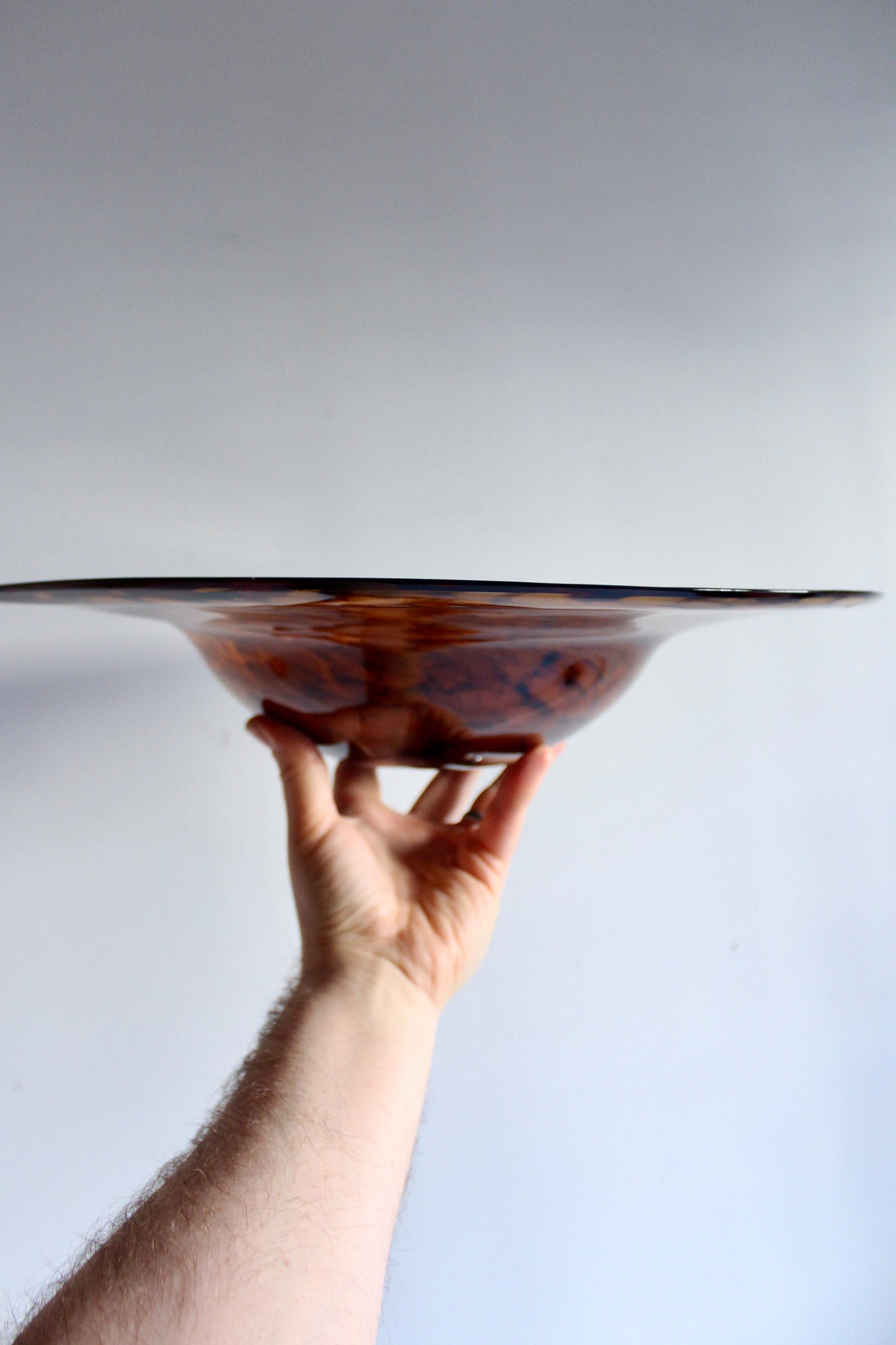 Vintage Amber Hand-Blown Art Glass Centerpiece Bowl